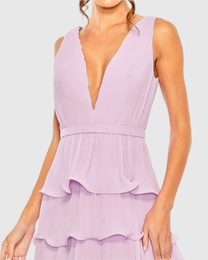 Purple Plunge Neck Sleeveless Chiffon Ruffle Midi Dress - Special Events Unlimited