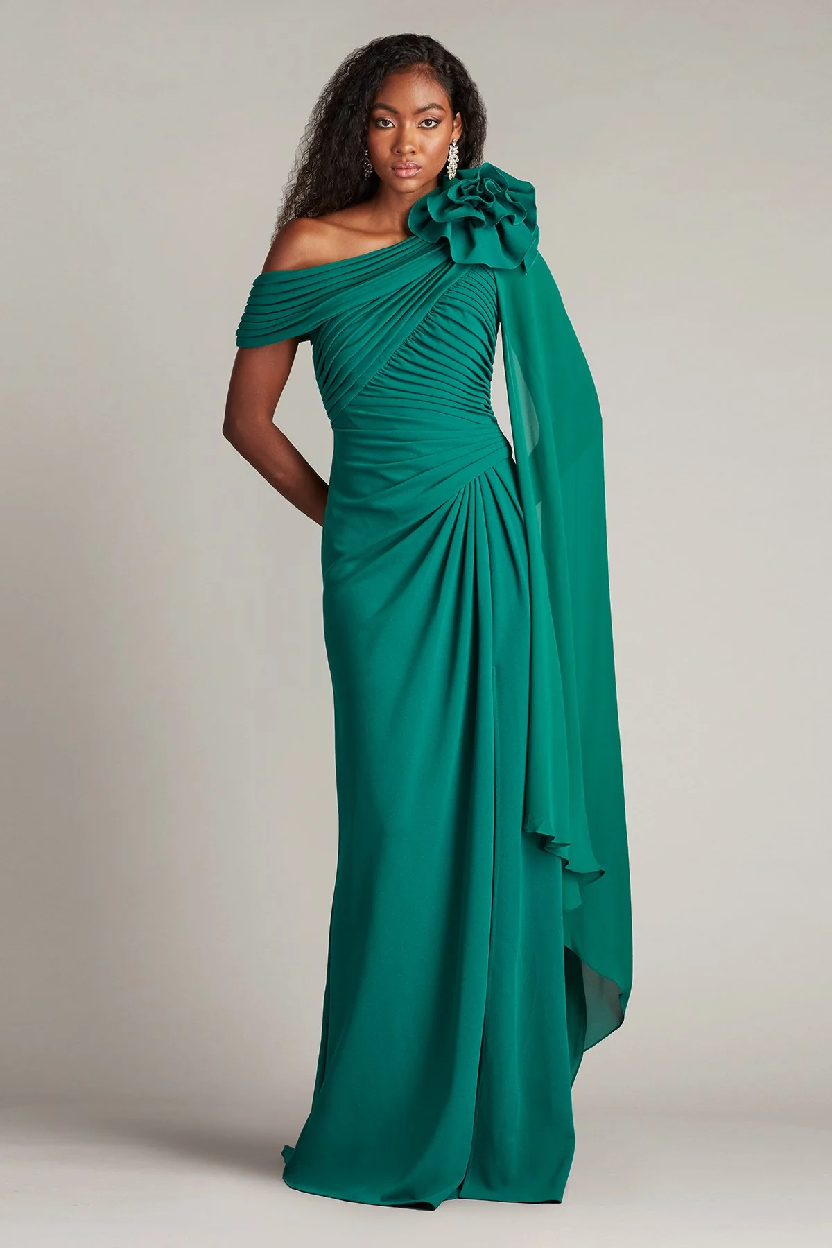 Kamari Draped Rosette Shoulder Gown - Special Events Unlimited