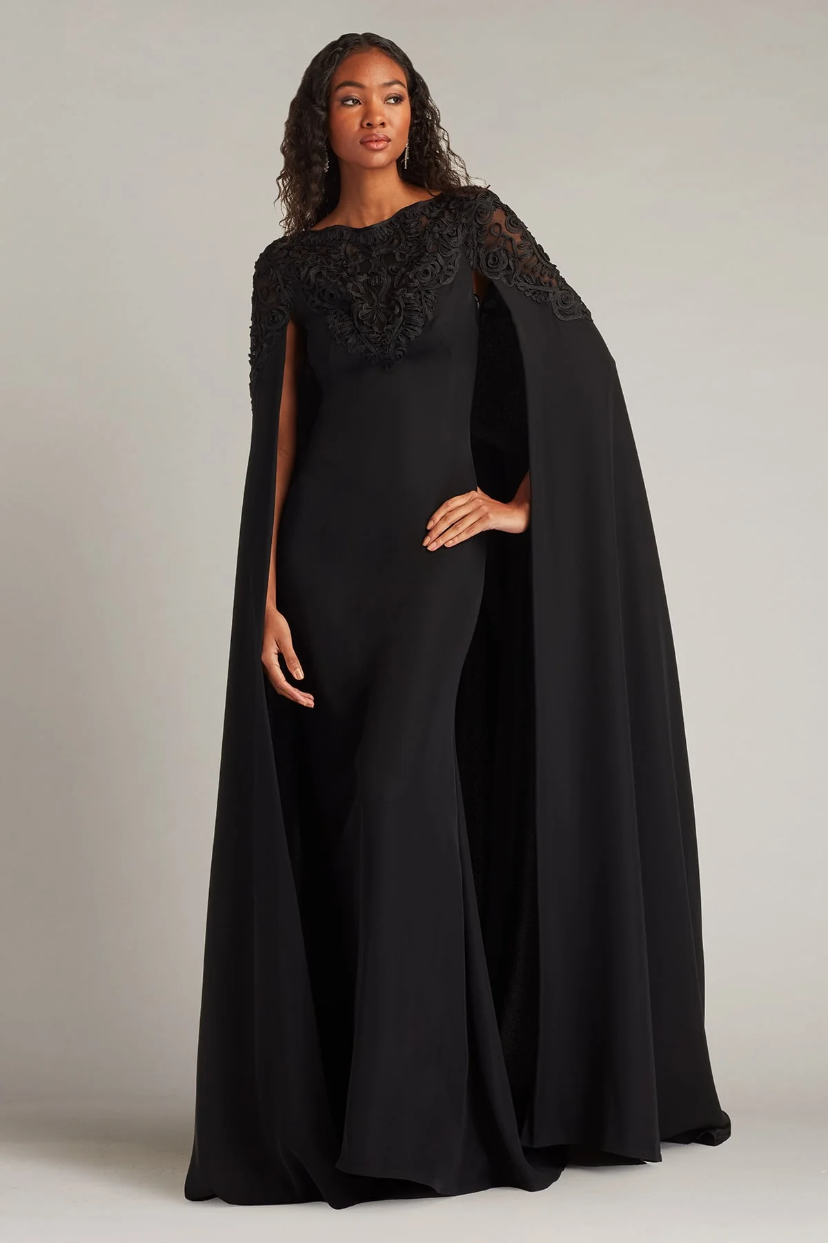 Massaro Embroidered Cape Gown - Special Events Unlimited