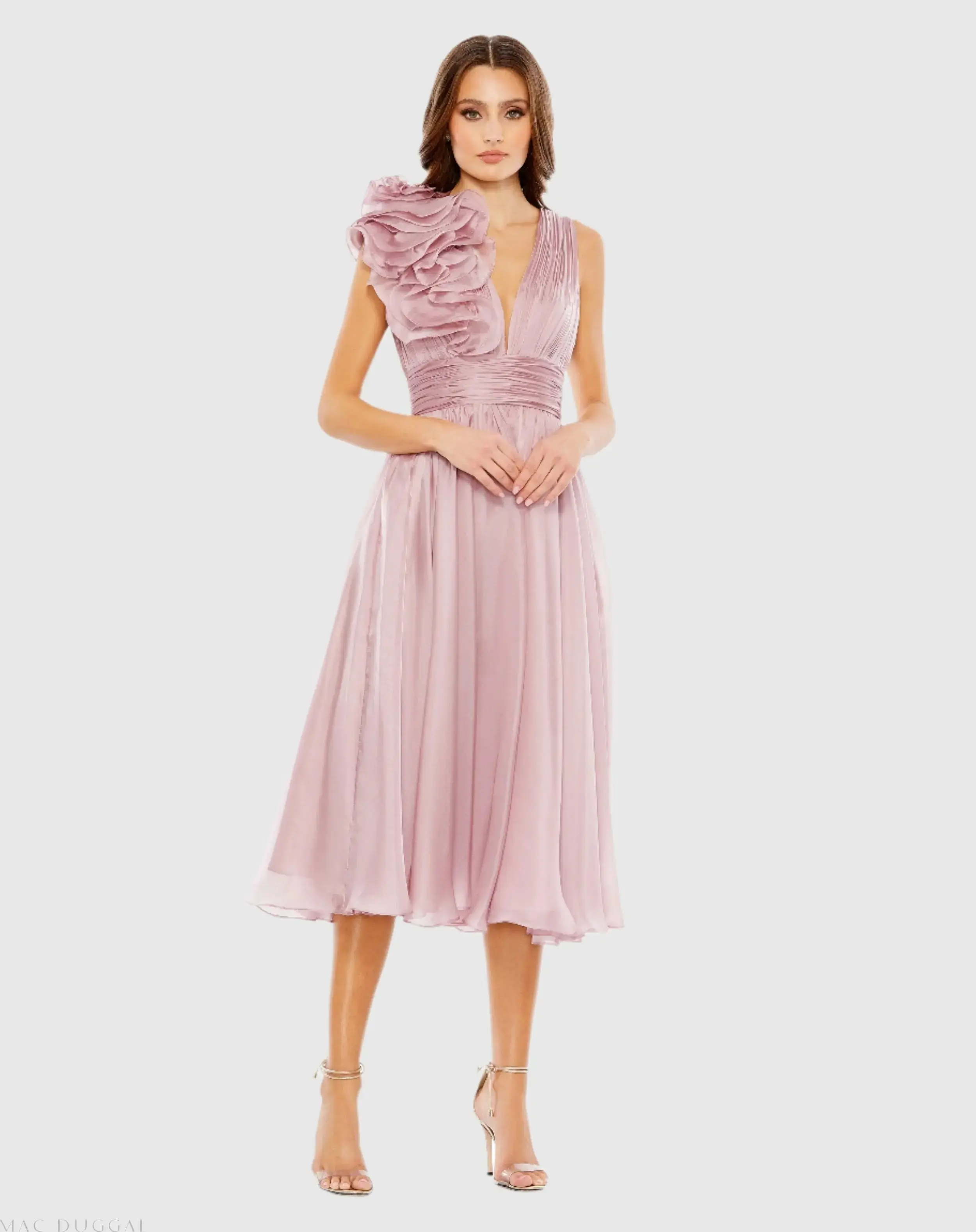 Pink Sleeveless Chiffon A-Line Tea Length Cocktail Dress - Special Events Unlimited