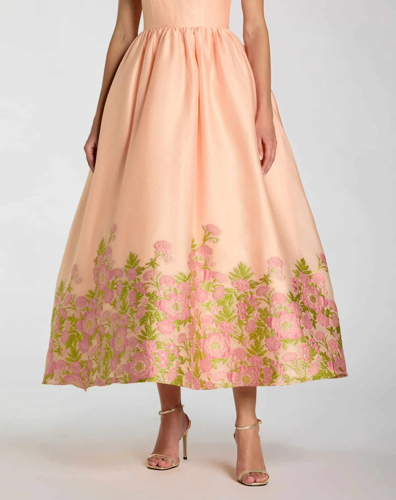 Peach Spaghetti Strap Organza Midi Dress With Bow Detail - Special Events Unlimited
