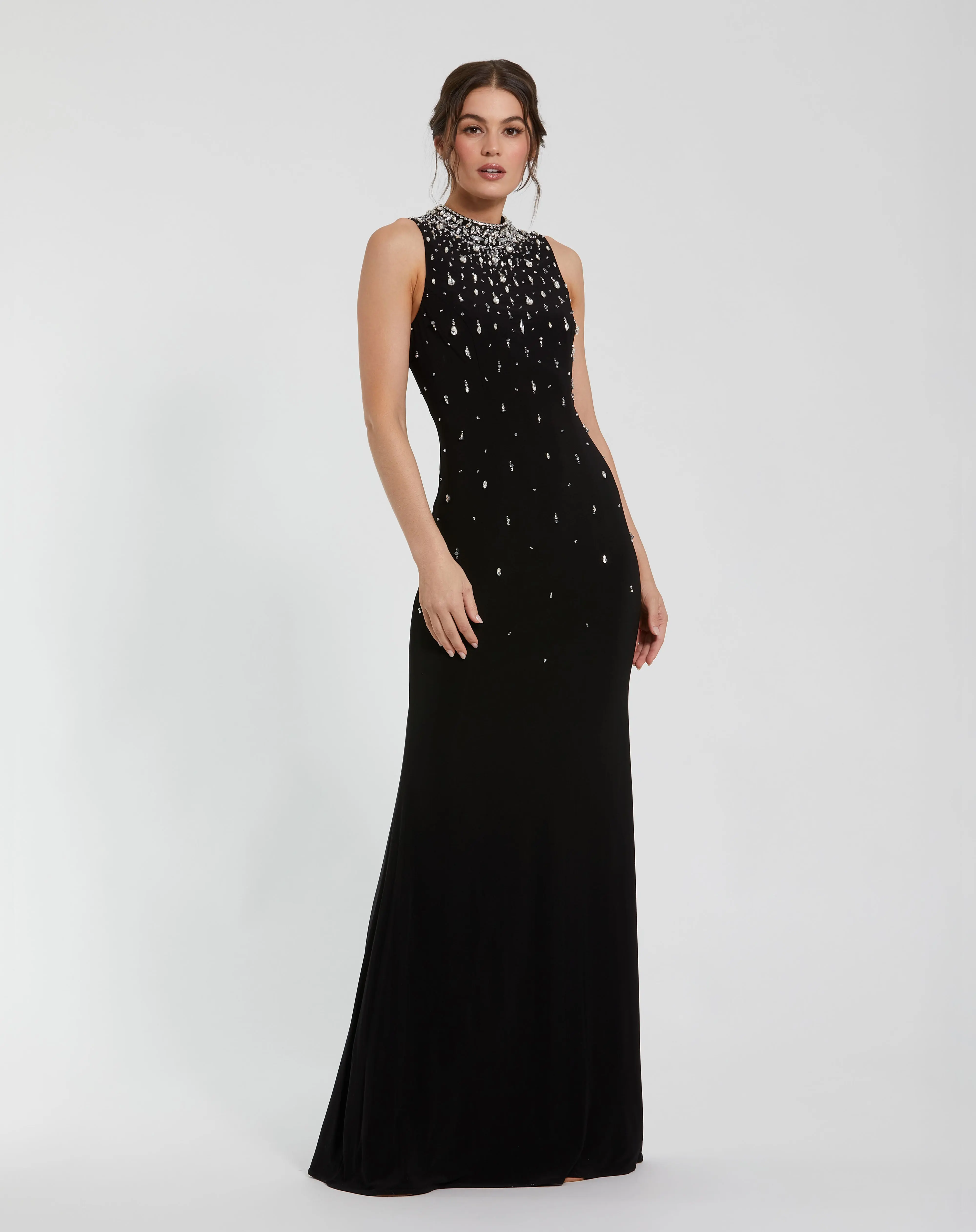 Black Rhinestone Embellished Sleeveless Crepe Gown - Special Events Unlimited