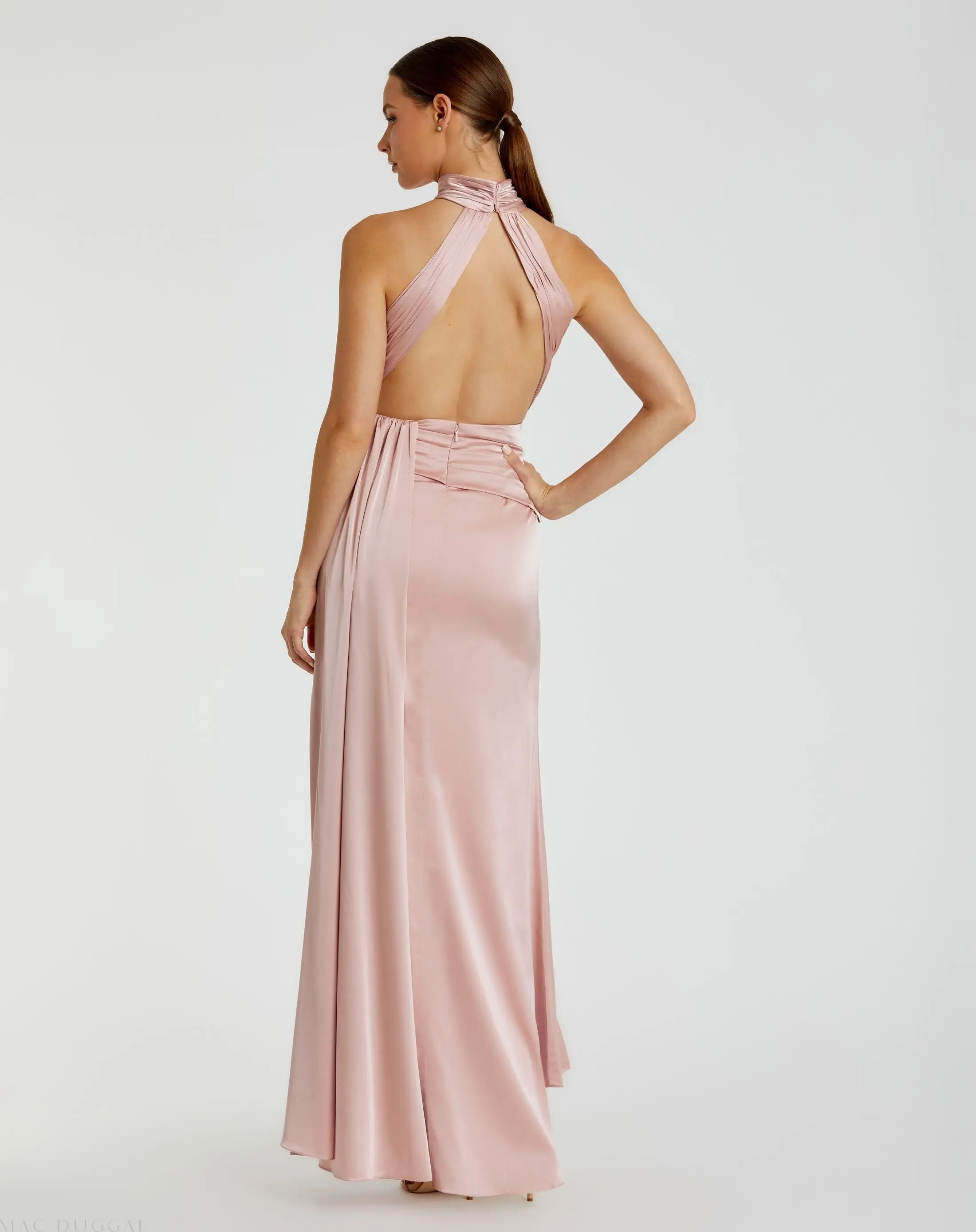 Pink Sleeveless Open Back Satin Gown - Special Events Unlimited