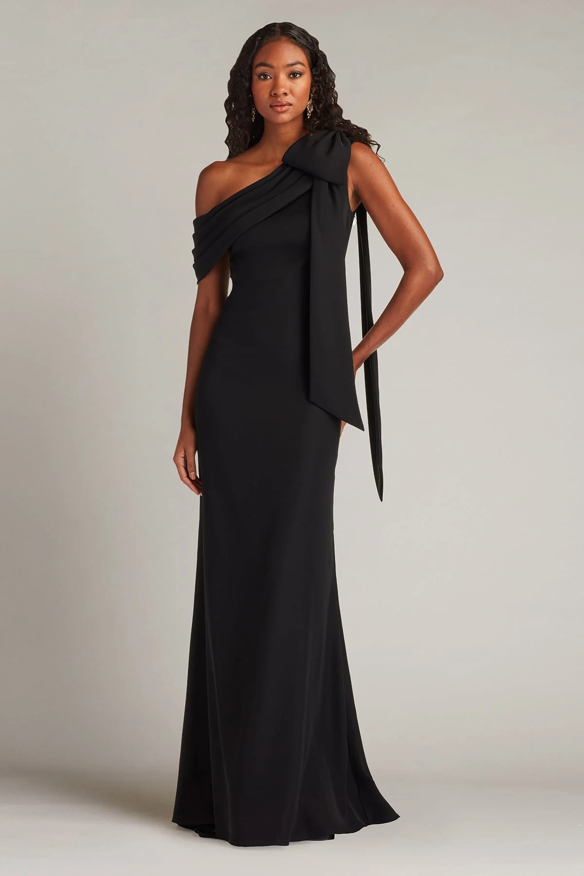 Cassia Bow-Shoulder Crepe Gown - Special Events Unlimited