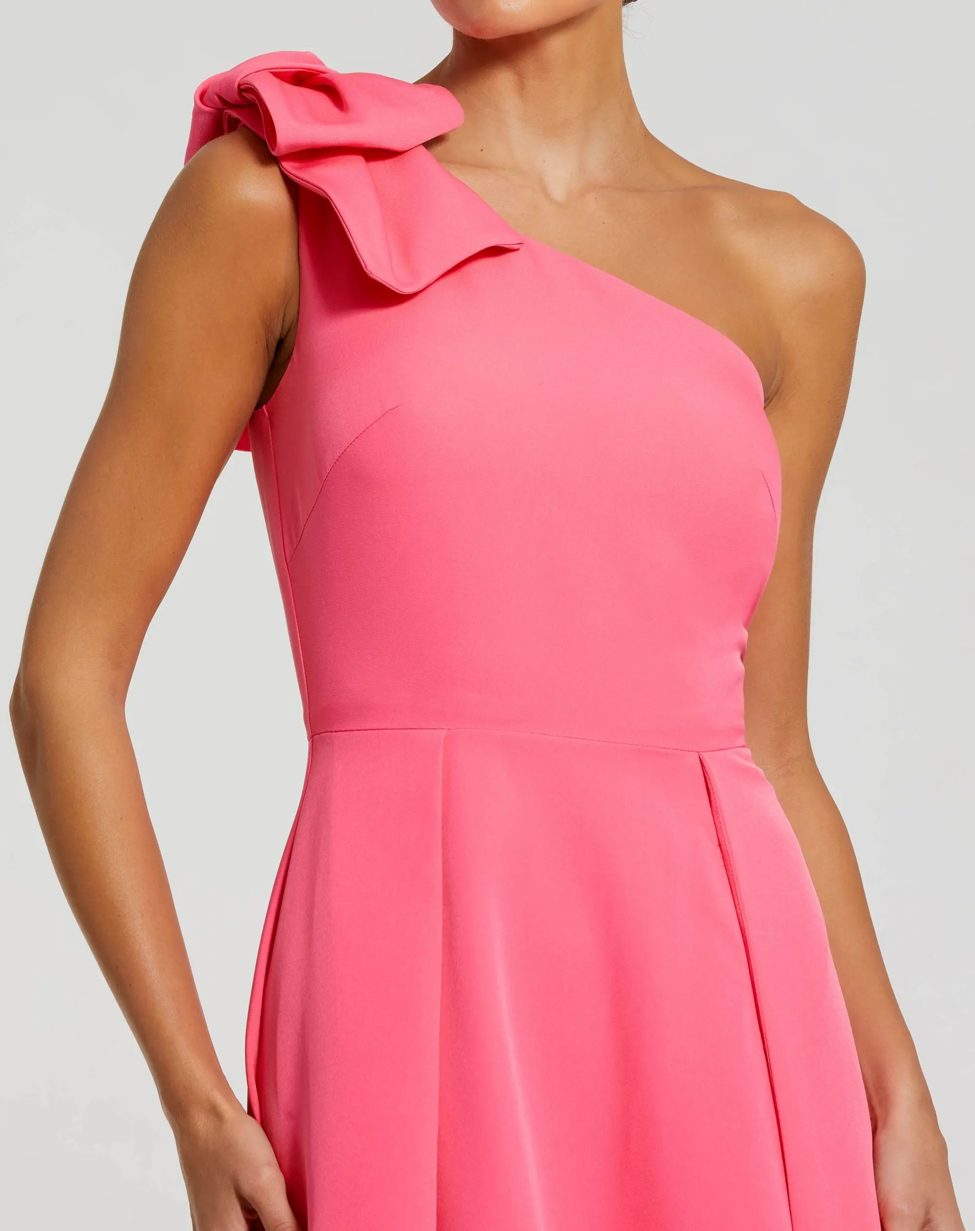 Pink Bow One Shoulder Sleeveless A-Line Gown - Special Events Unlimited