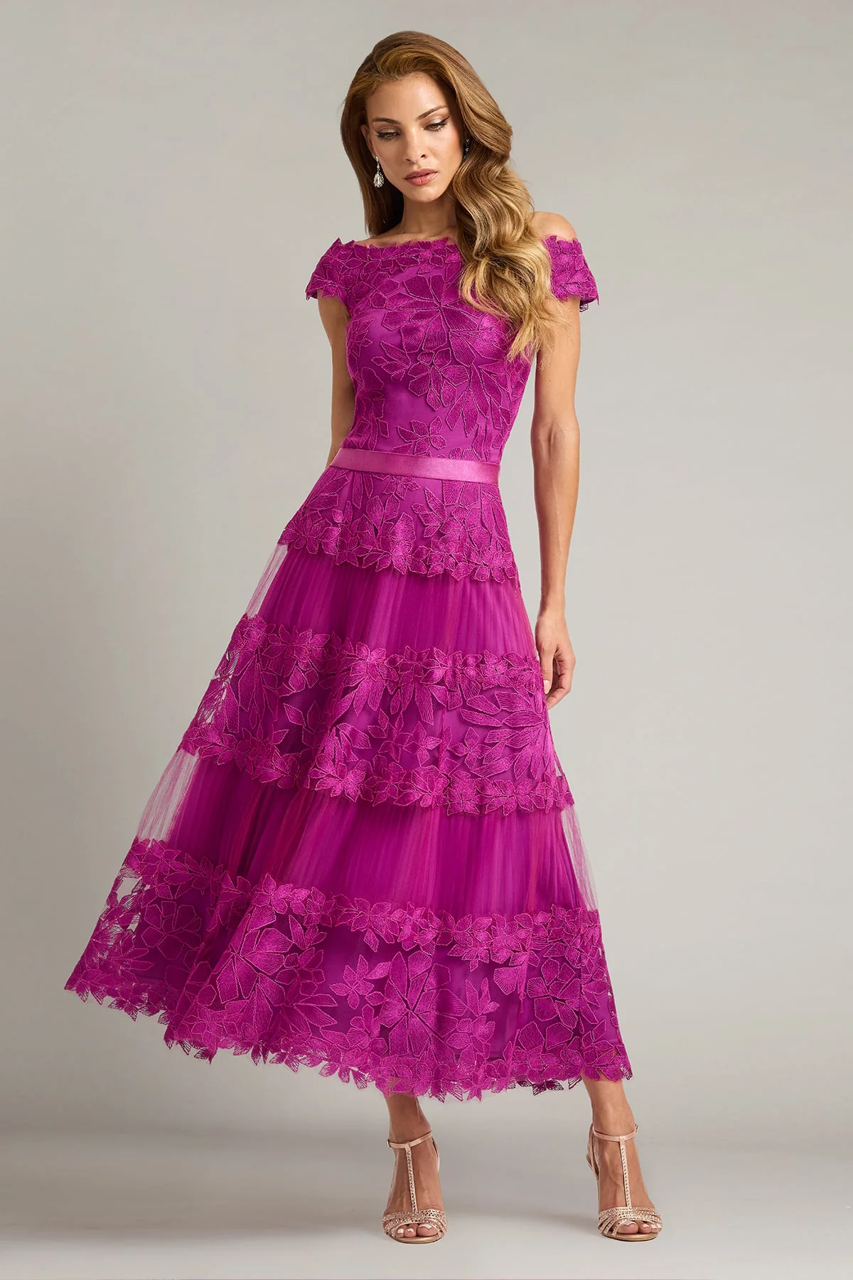 Adriane Floral Embroidered Tea-Length Dress - Special Events Unlimited