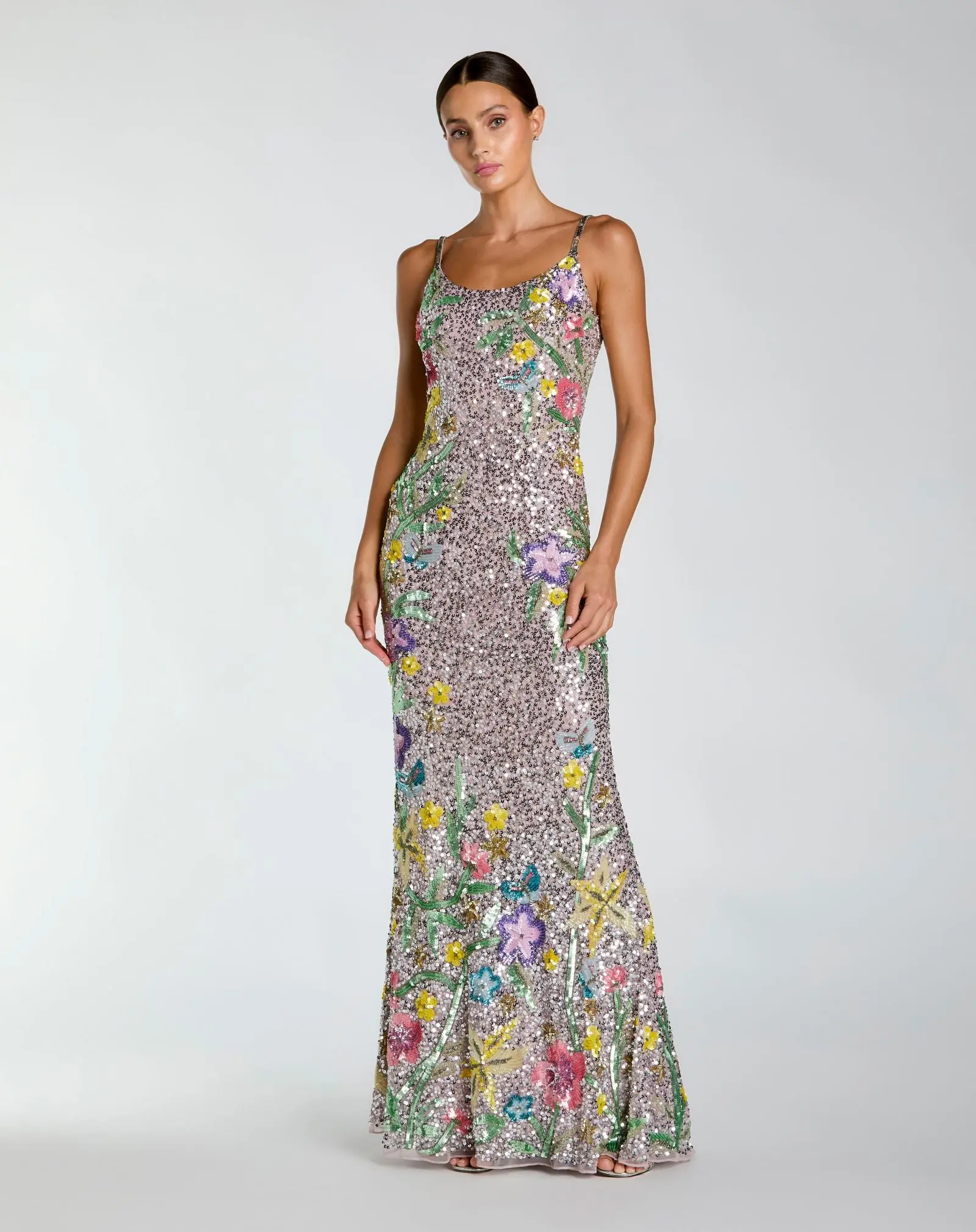 Silver Embellished Sleeveless Cowl Back Gown - Special Events Unlimited