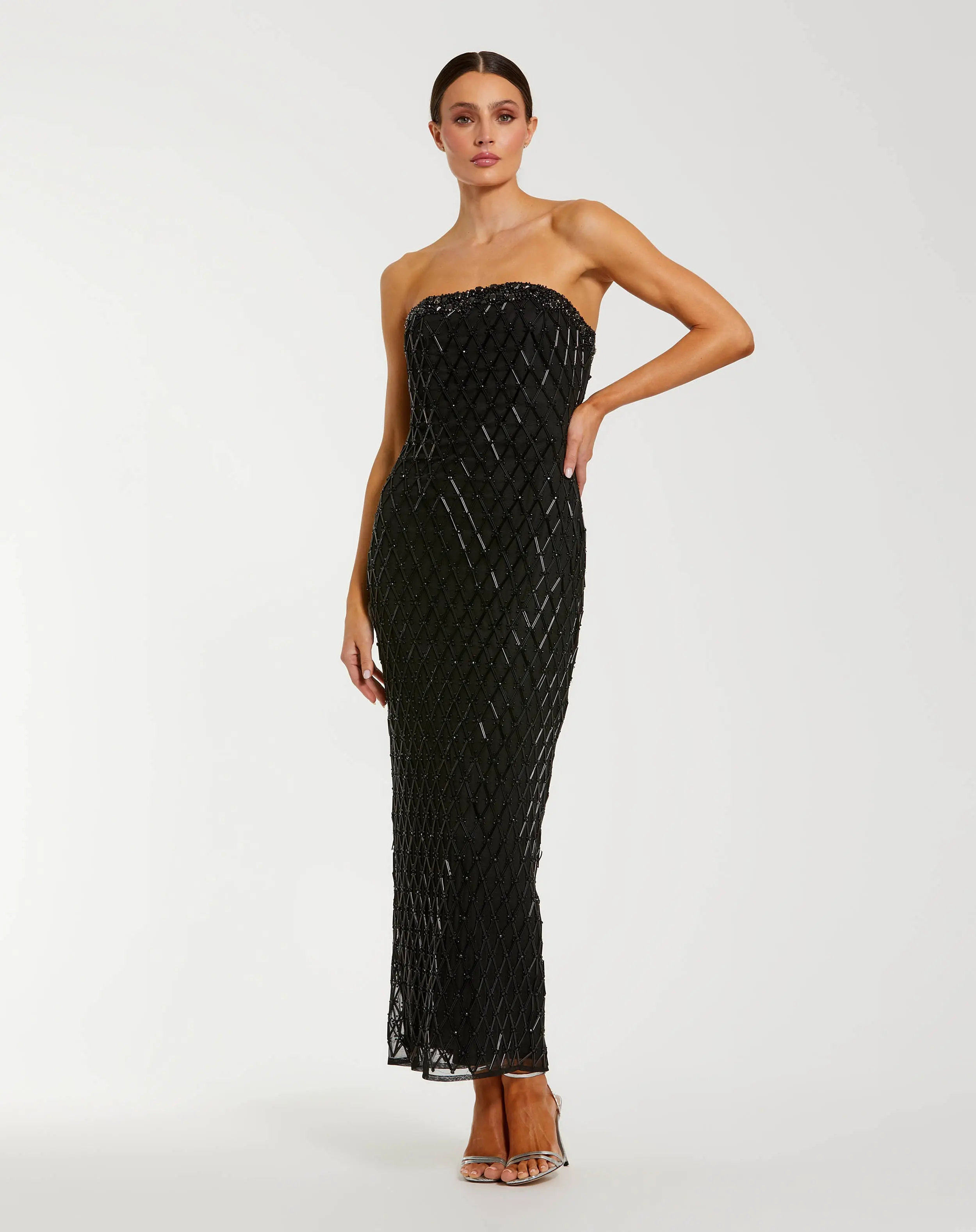 Black Strapless Embellished Column Dress - Special Events Unlimited