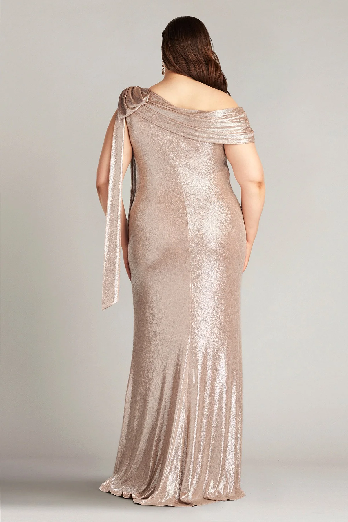 Valia Bow-Shoulder Lamé Gown - PLUS SIZE - Special Events Unlimited