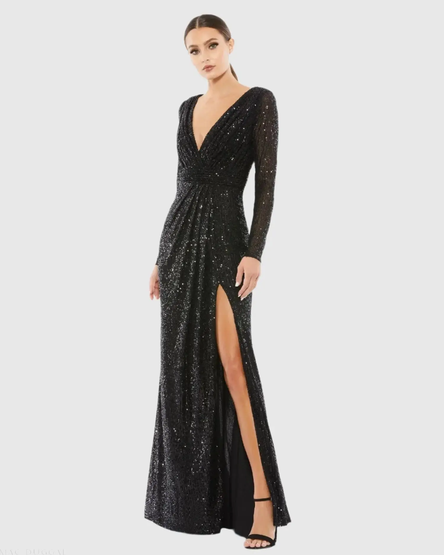 Black Sequined Long Sleeve Gown - Special Events Unlimited