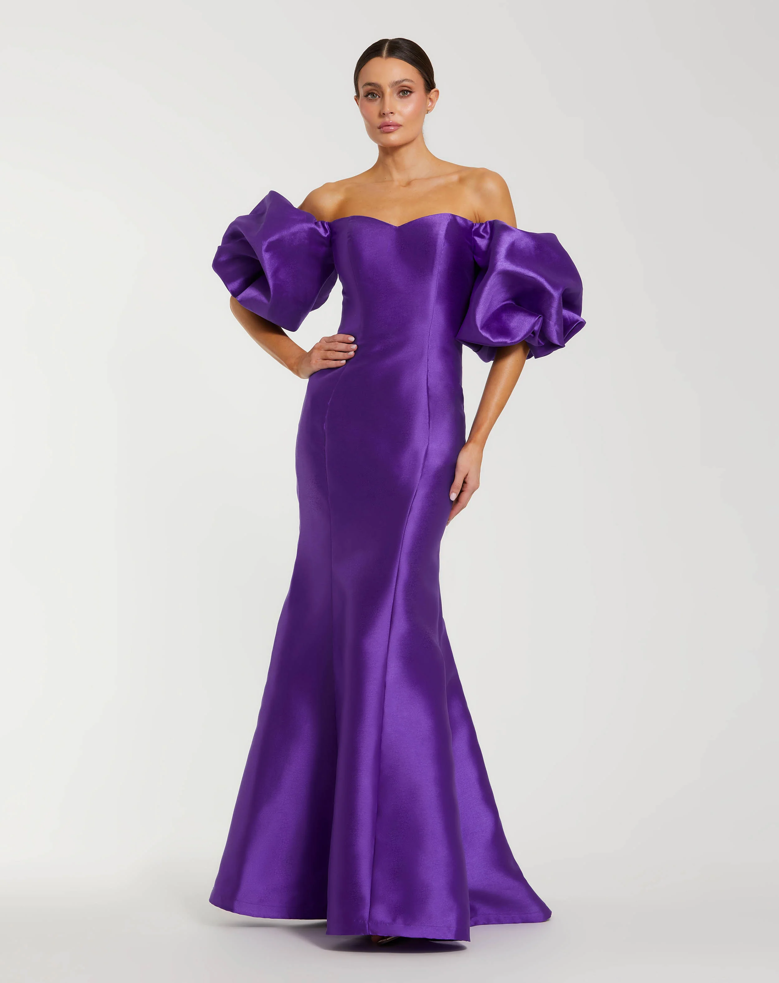 Dark Purple Sweetheart Off The Shoulder Puff Sleeve Gown - Special Events Unlimited