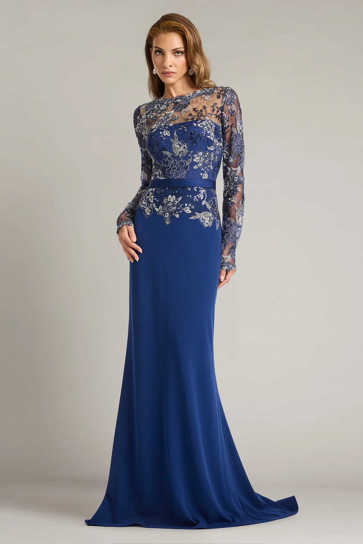 Beacon Belted Embroidered Illusion Gown - Special Events Unlimited