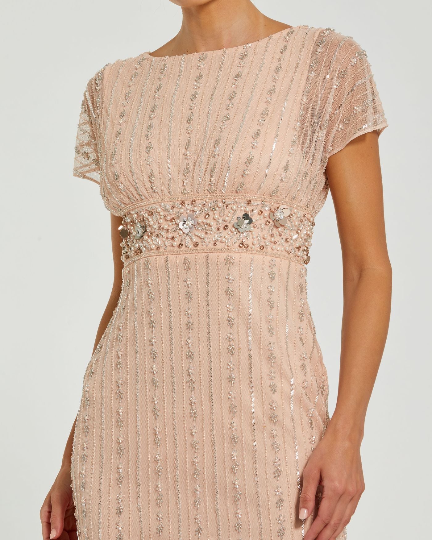 Light Pink Beaded Blouson Column Gown - Special Events Unlimited