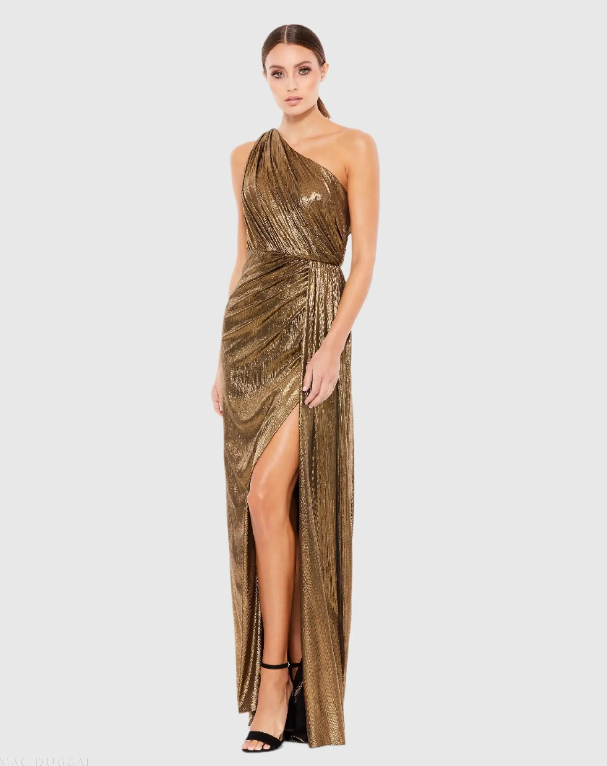 Gold One Shoulder Draped Gown - Special Events Unlimited