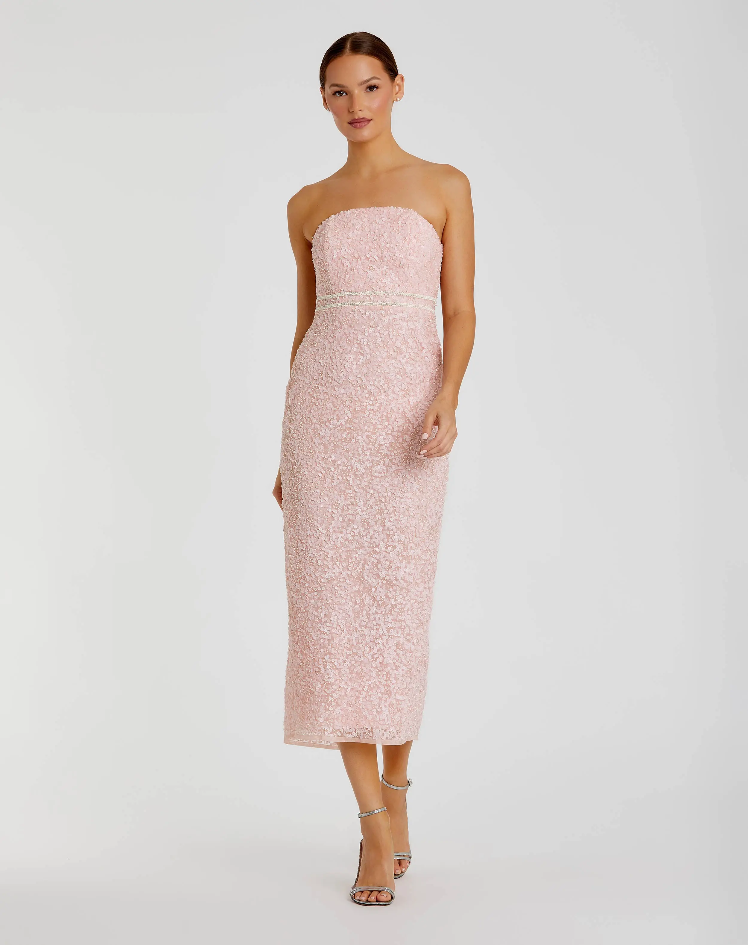 Pink Pearl Embellished Strapless Midi Dress - Special Events Unlimited