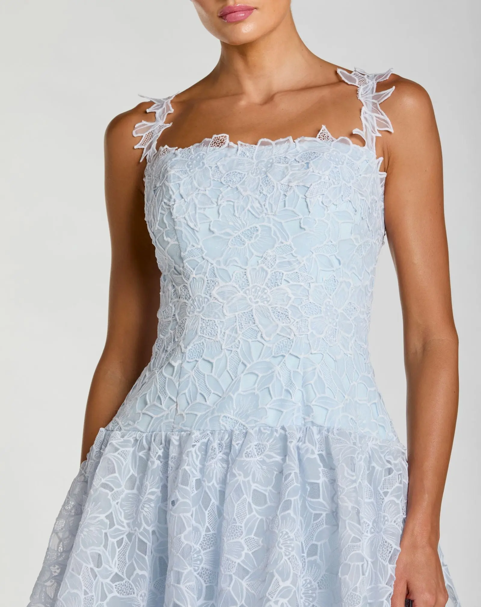 Petite Blue Sleeveless Embroidered Lace Tiered Midi Dress - Special Events Unlimited