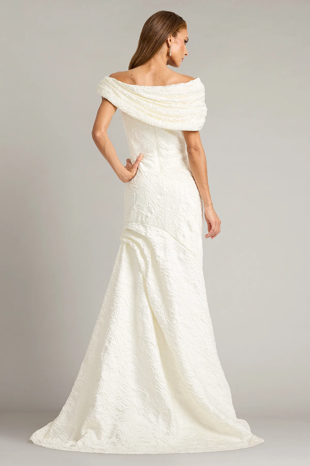 Mita Draped Floral Jacquard Gown - Special Events Unlimited
