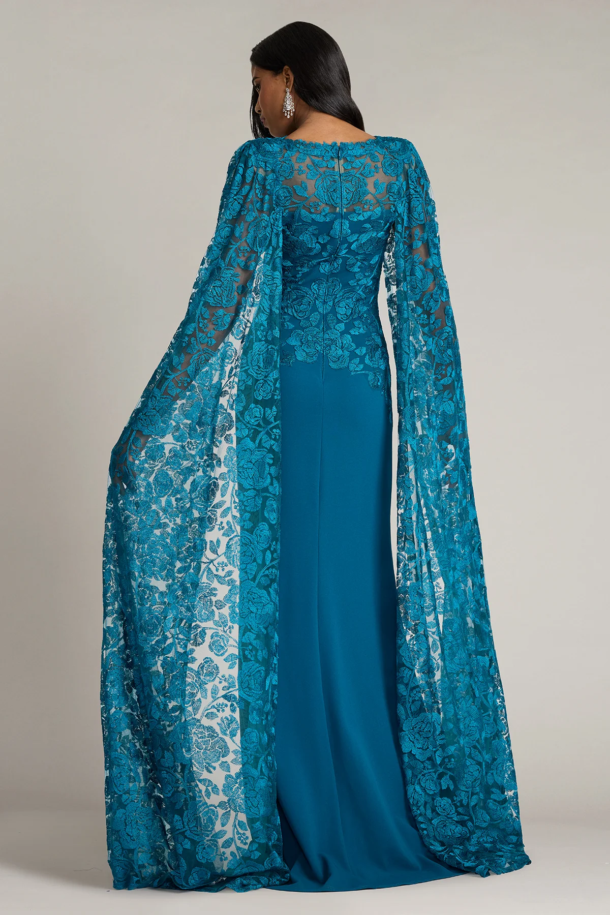 Polidore Embroidered Cape Sleeve Gown - Special Events Unlimited