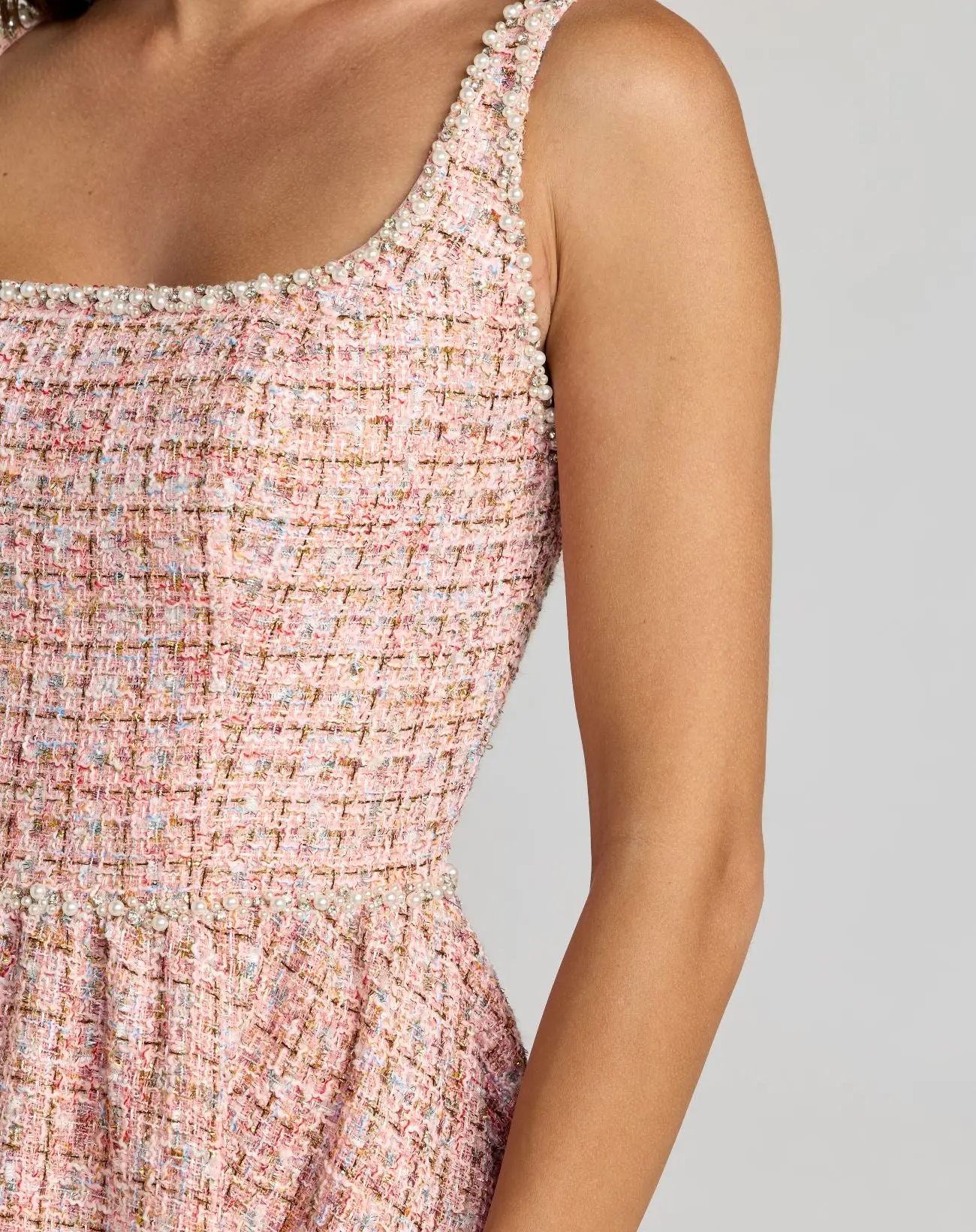 Pink Pearl Embellished Sleeveless Boucle Midi Dress - Special Events Unlimited