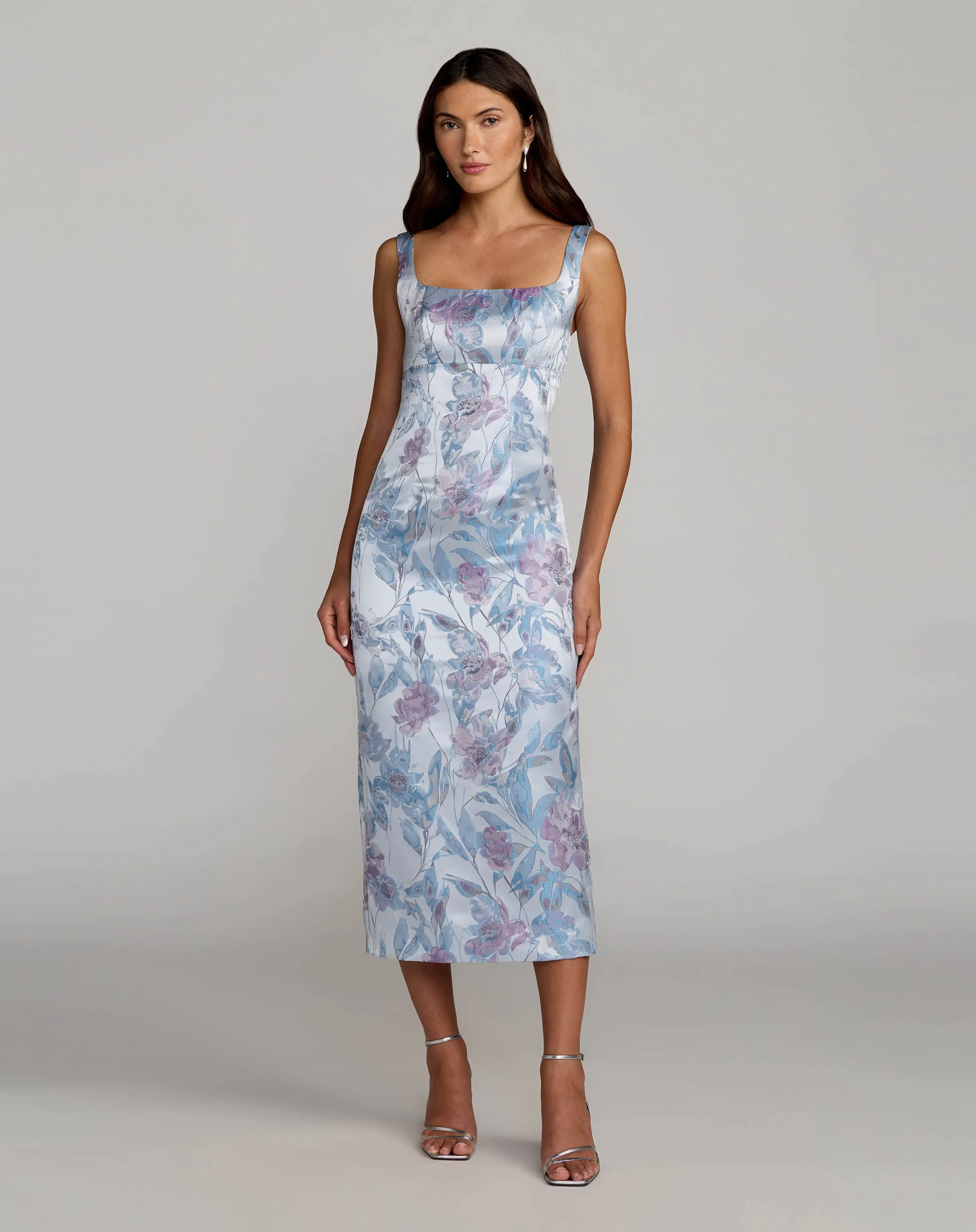 Blue Floral Square Neck Midi Dress - Special Events Unlimited