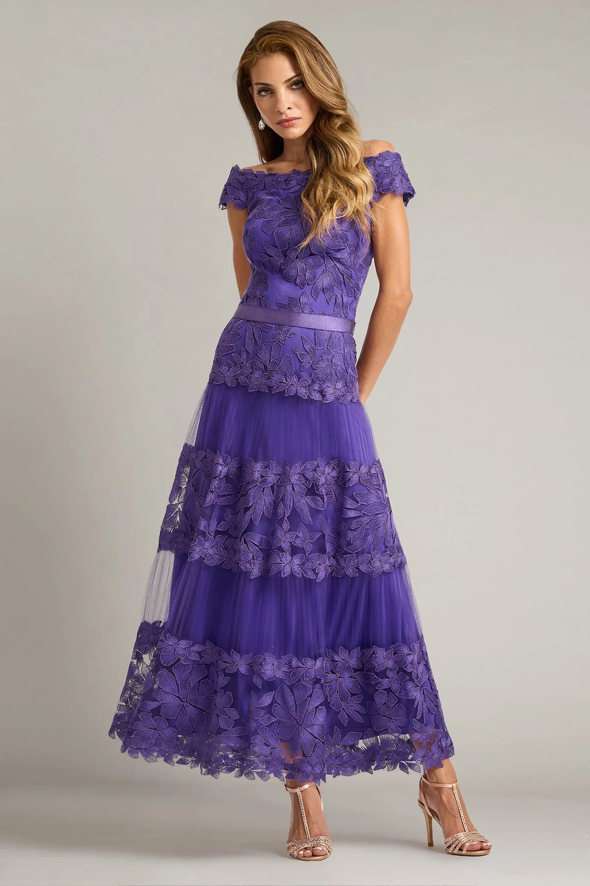 Adriane Floral Embroidered Tea-Length Dress - Special Events Unlimited