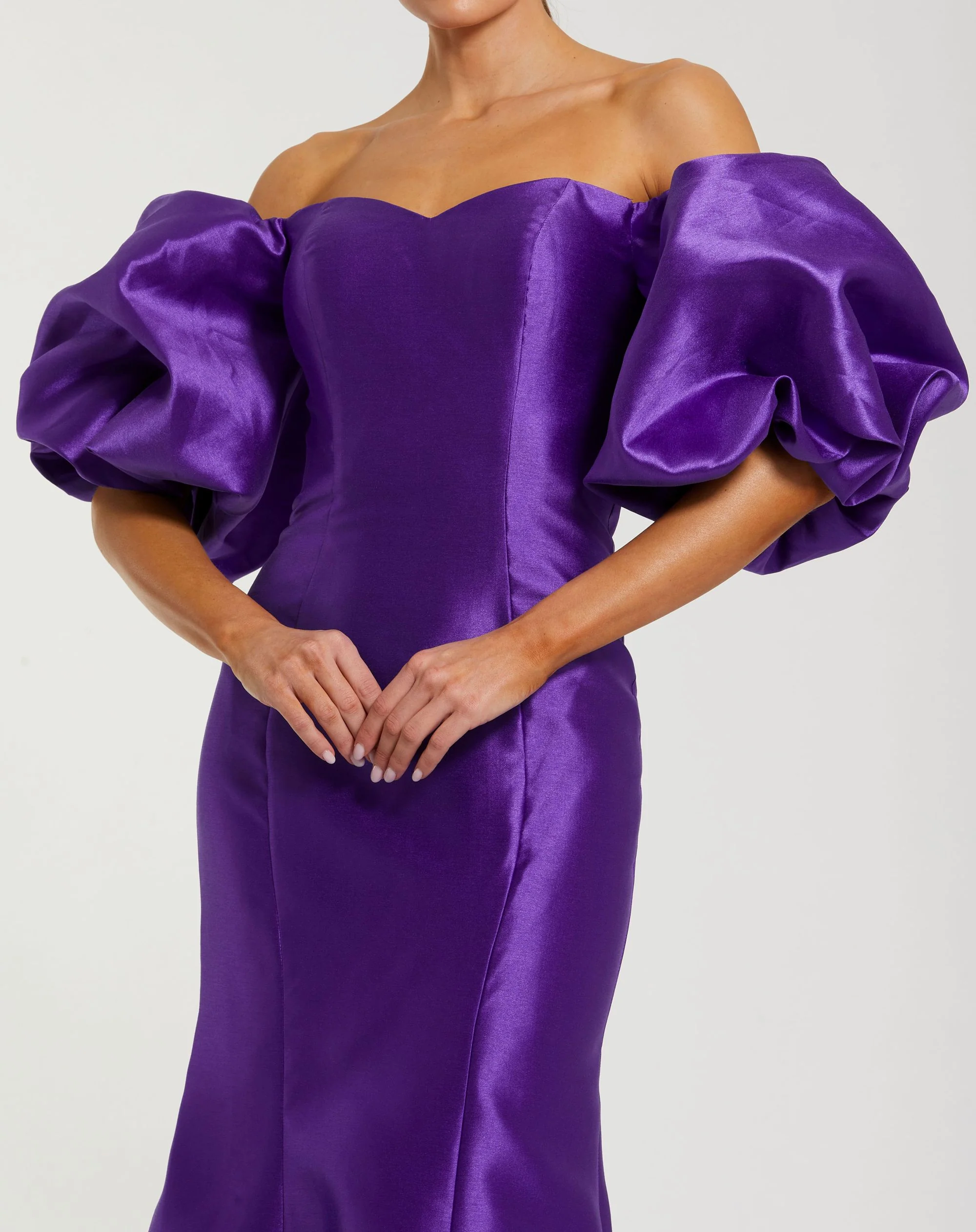 Dark Purple Sweetheart Off The Shoulder Puff Sleeve Gown - Special Events Unlimited