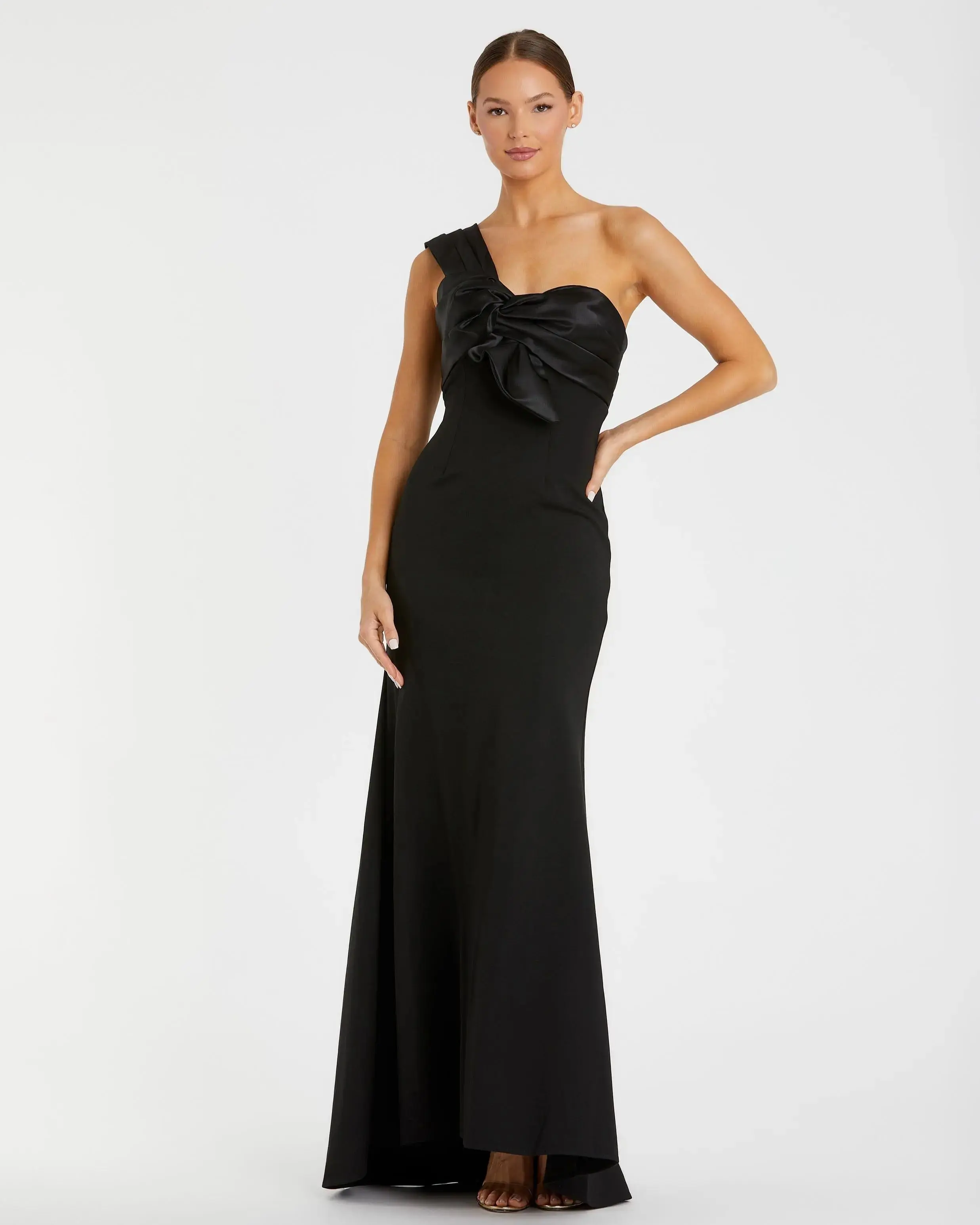 Black One Shoulder Draped Trumpet Gown - Special Events Unlimited