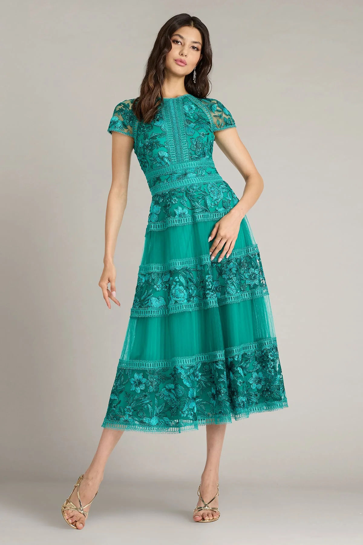 Mollie Floral Embroidered Tulle Midi Dress - Special Events Unlimited