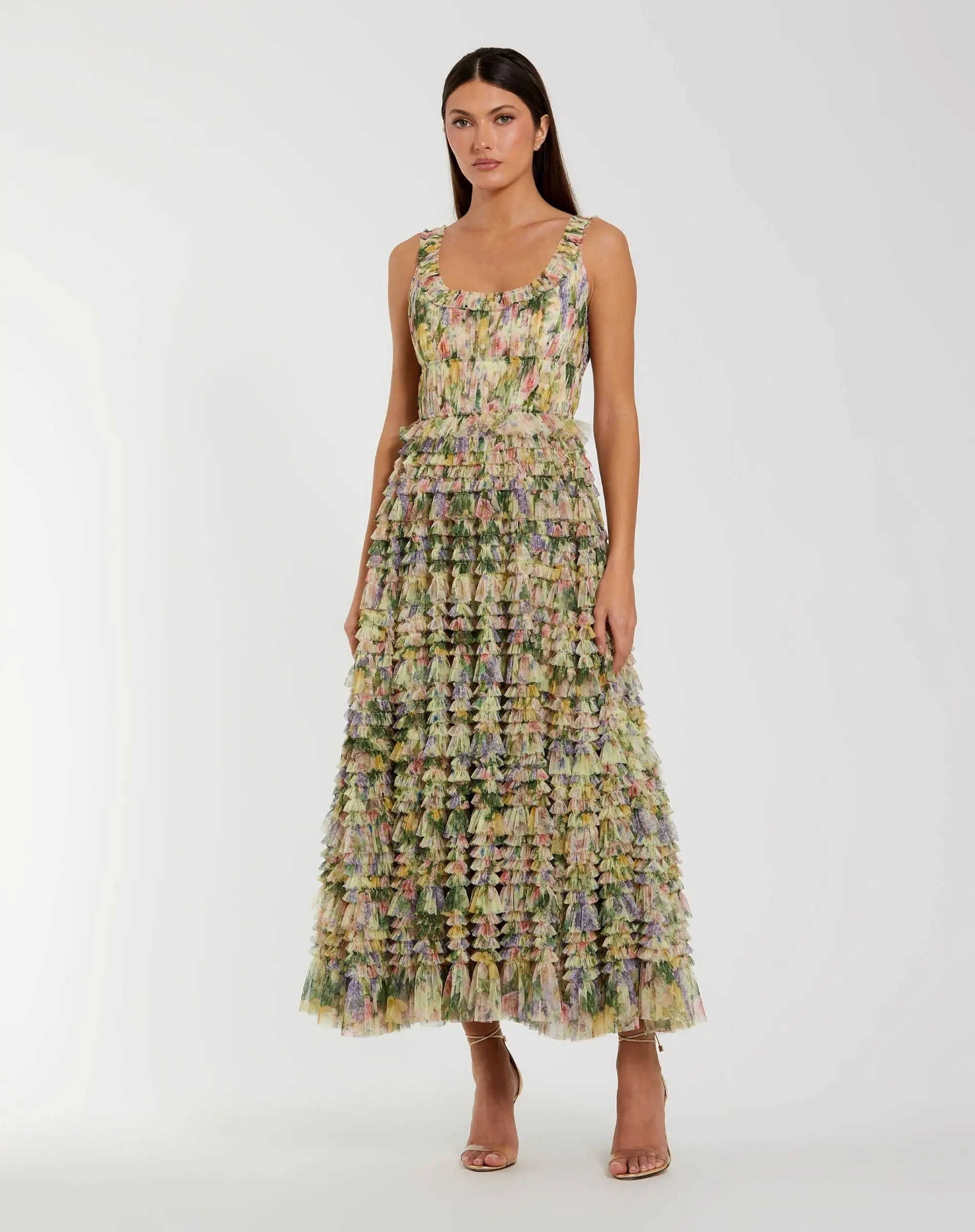 Yellow Floral Tiered Ruffle Midi Dress - Special Events Unlimited