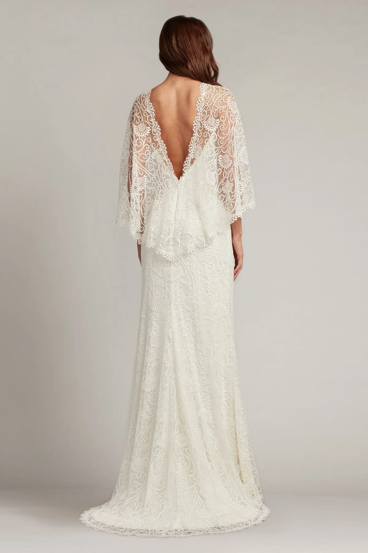 Eagen Draped Overlay Embroidered Gown - Special Events Unlimited