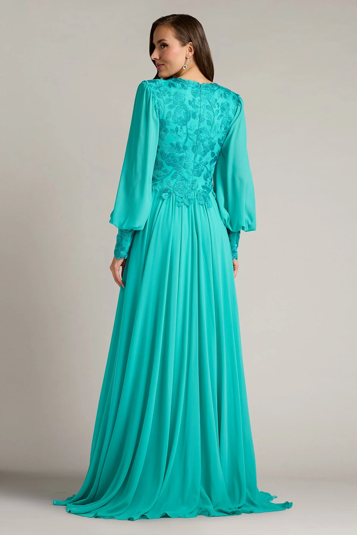 Delfina Embroidered Bishop Sleeve Gown - Special Events Unlimited