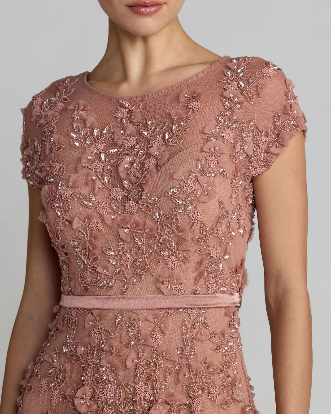 Pink Floral Embellished Cap Sleeve Midi Dress - Special Events Unlimited