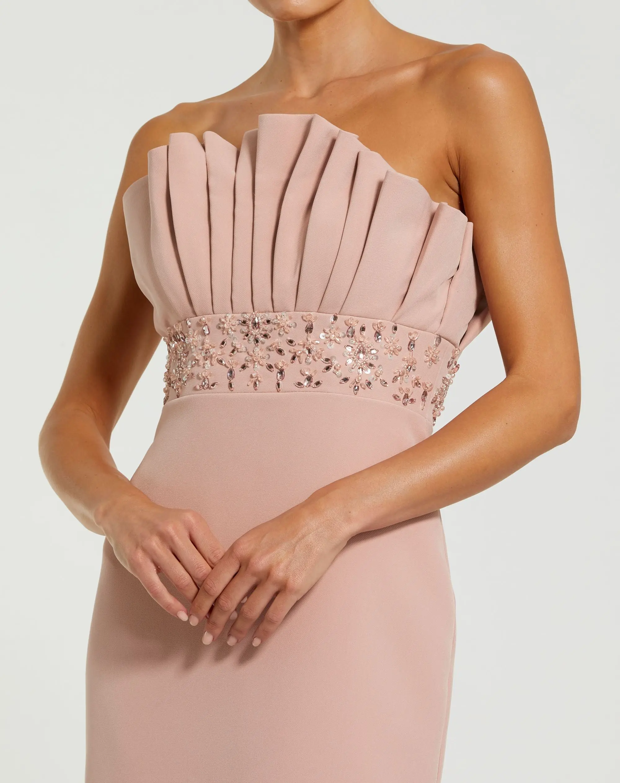 Pink Strapless Crepe Gown With Crystal Embellishments - Special Events Unlimited