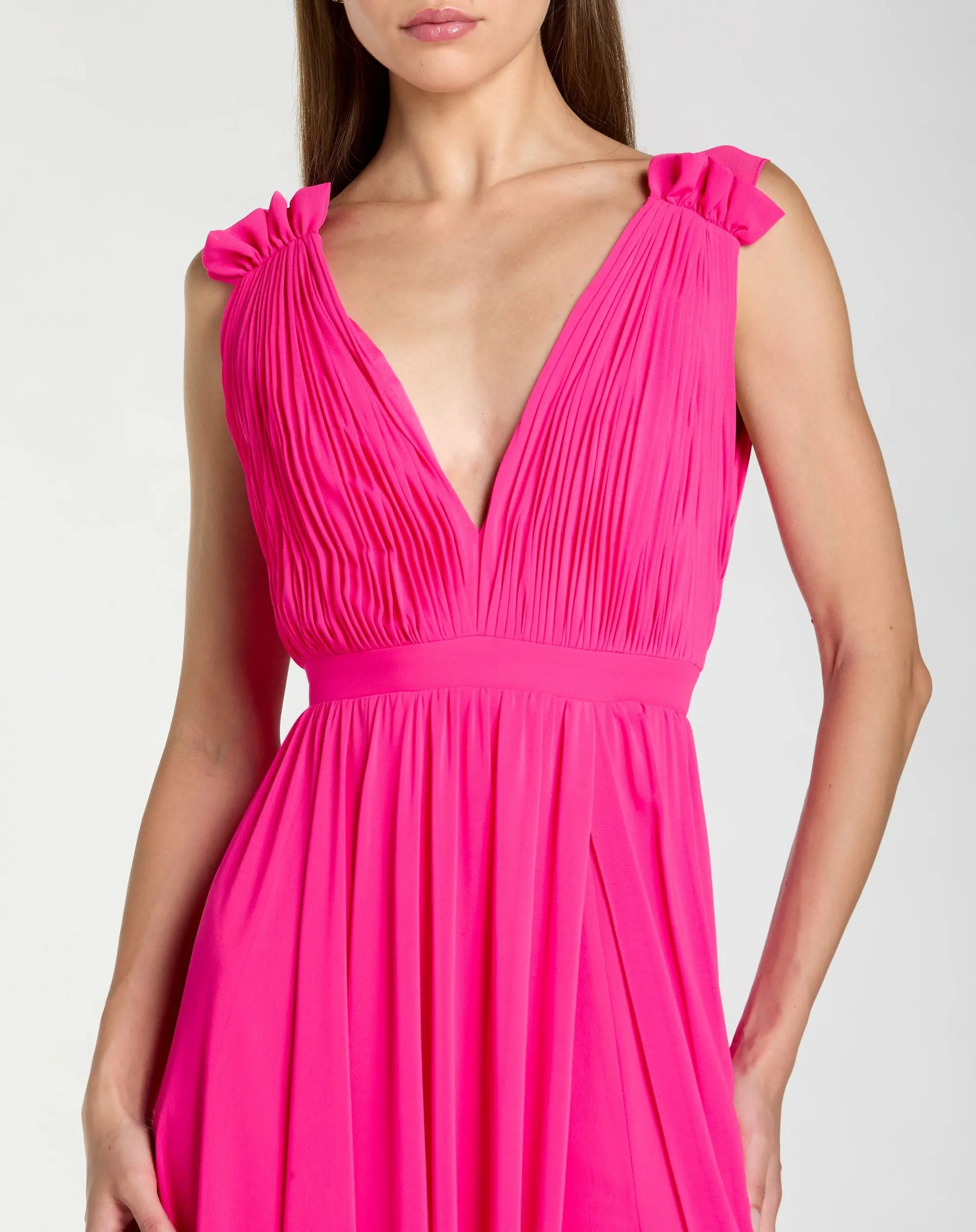 Pink Sleeveless Pleated Chiffon V-Neck Gown - Special Events Unlimited