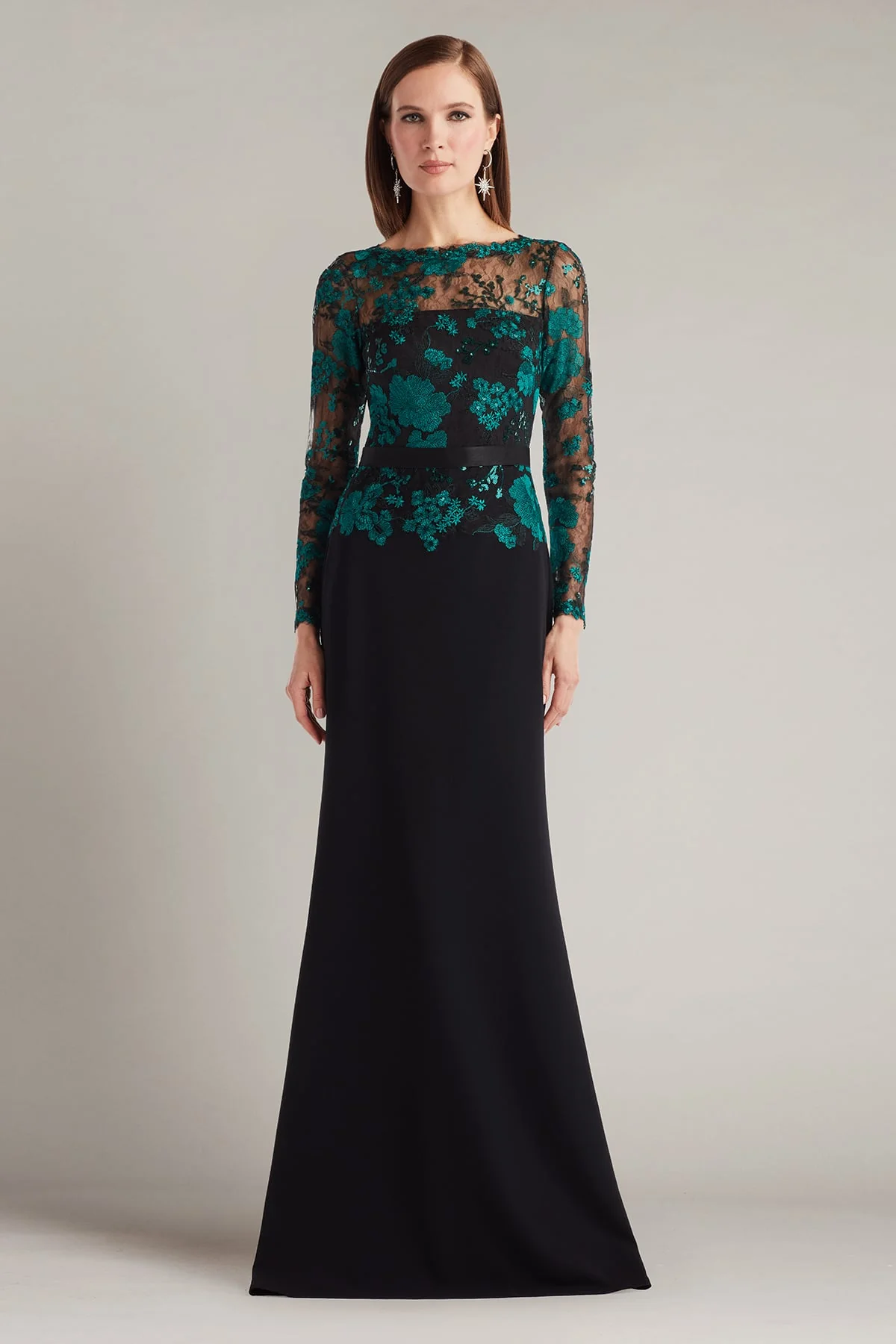 Beacon Belted Embroidered Illusion Gown - Special Events Unlimited