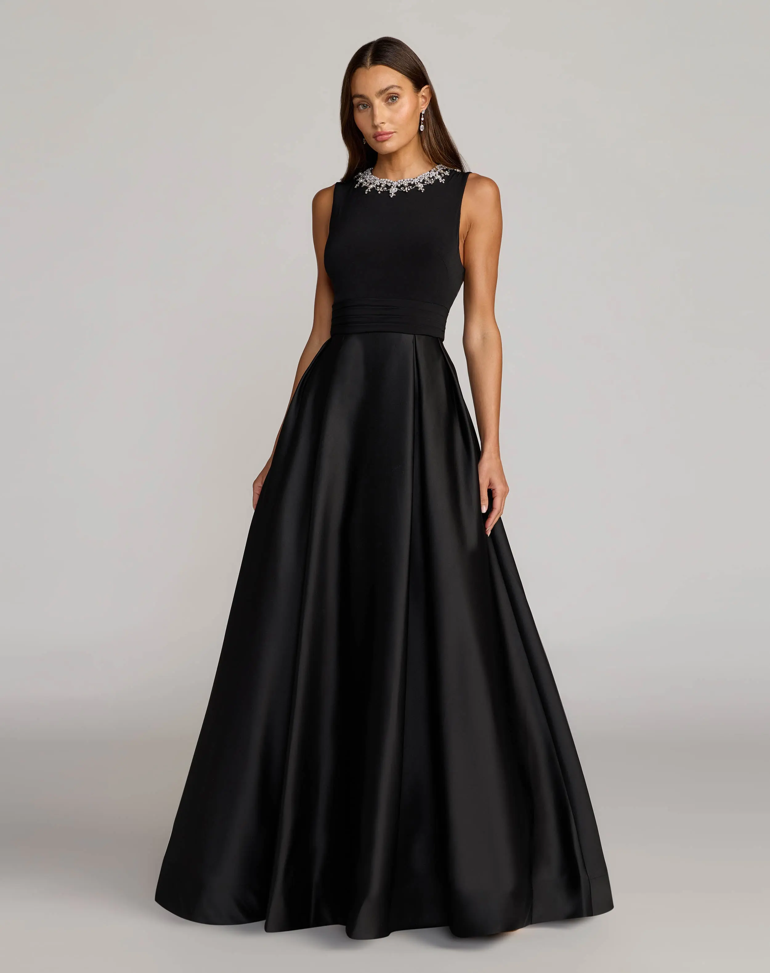 Black Embellished High Neck Sleeveless A Line Gown - Special Events Unlimited