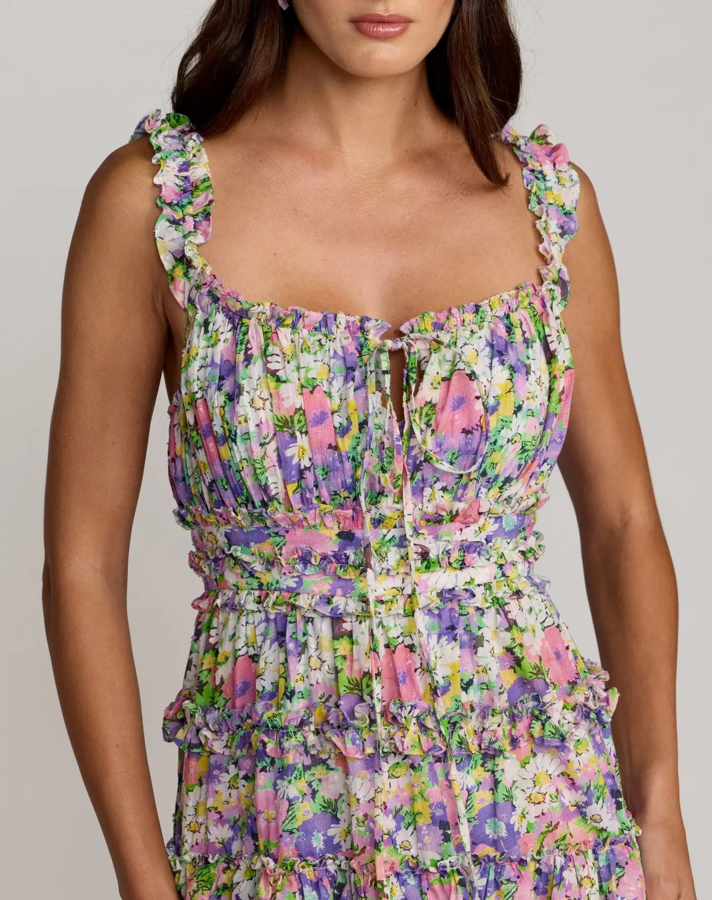 Multicolor Floral Tiered Cotton Midi Dress - Special Events Unlimited