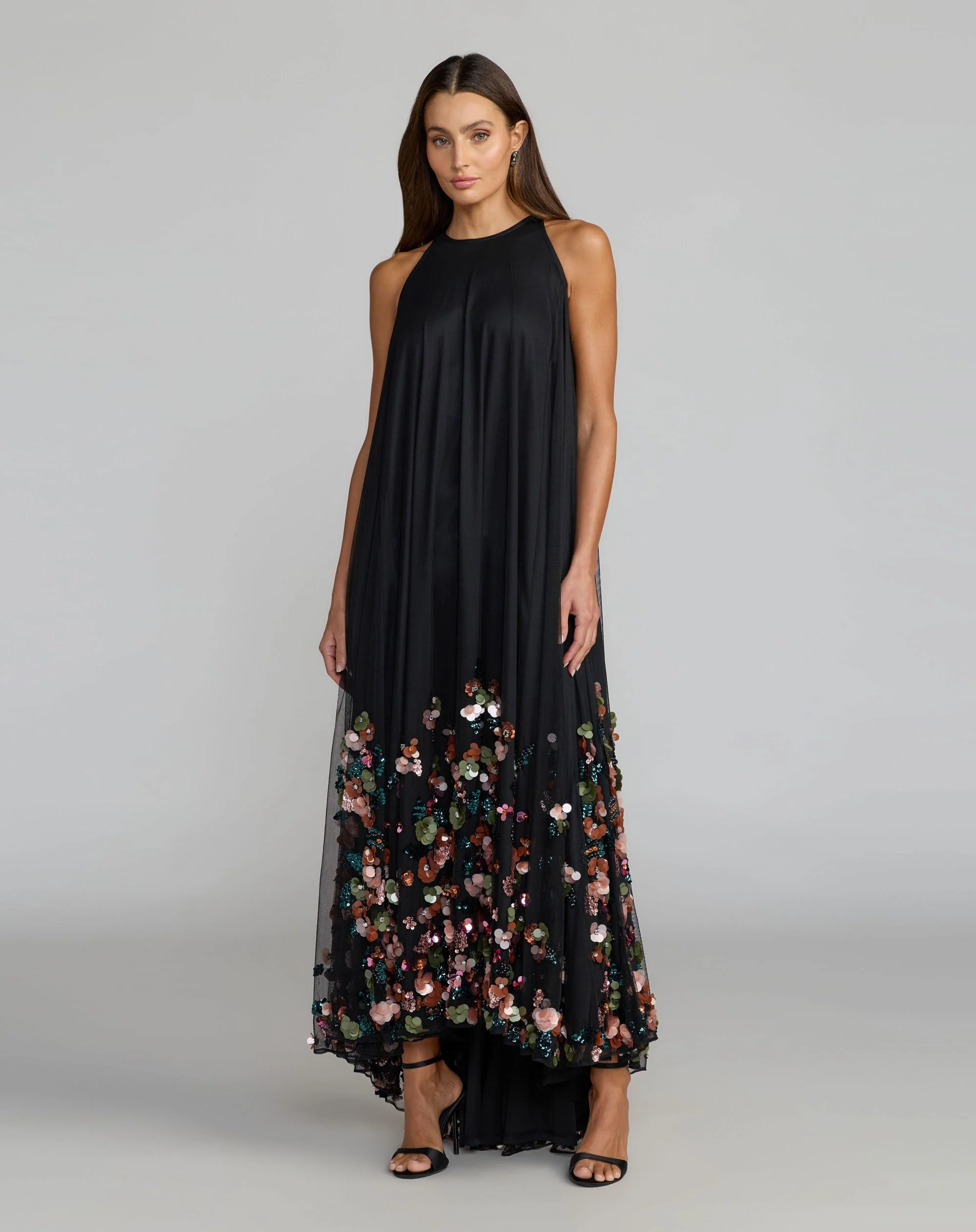 Black Sequin Embellished Sleeveless High Low Gown - Special Events Unlimited