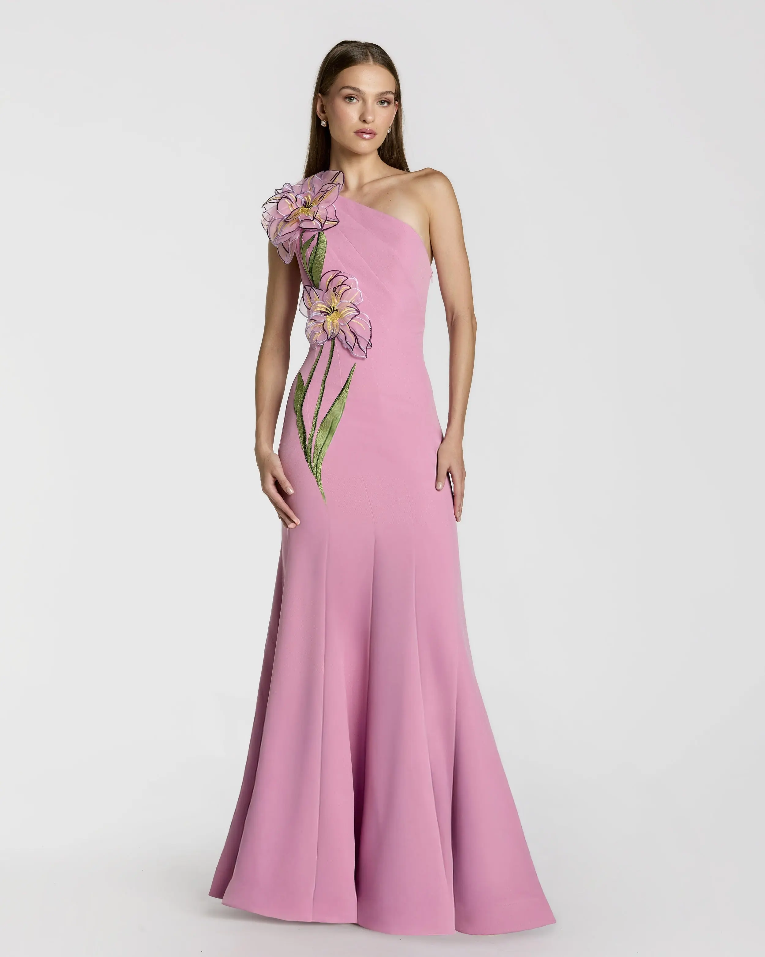 Pink One Shoulder Mermaid Gown With 3D Flower - Special Events Unlimited