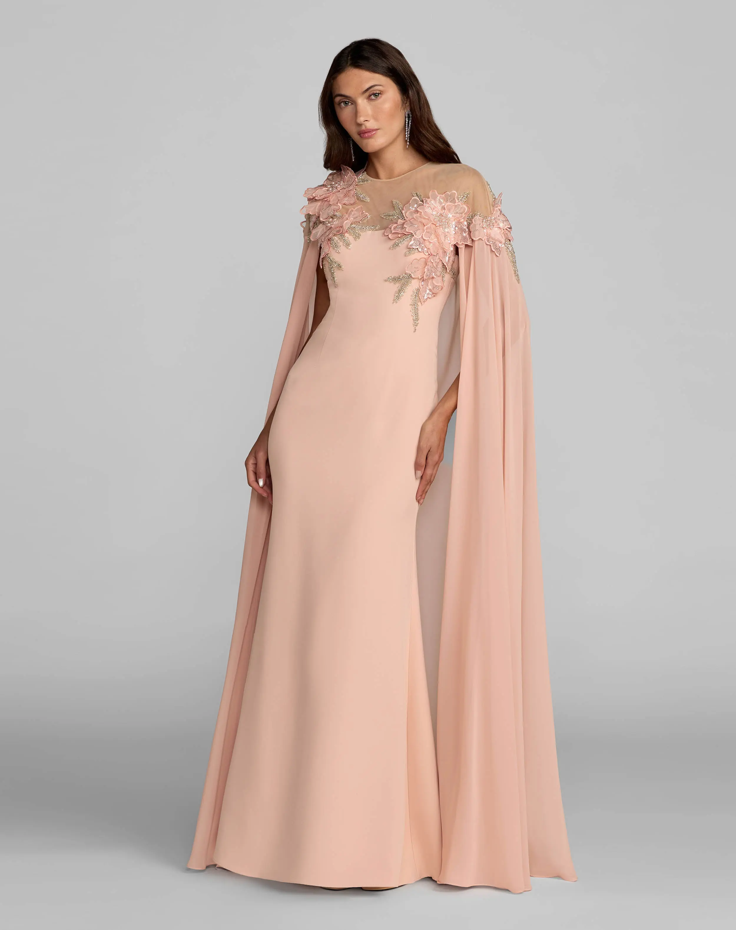 Pink Embellished Crepe Gown With Chiffon Cape - Special Events Unlimited