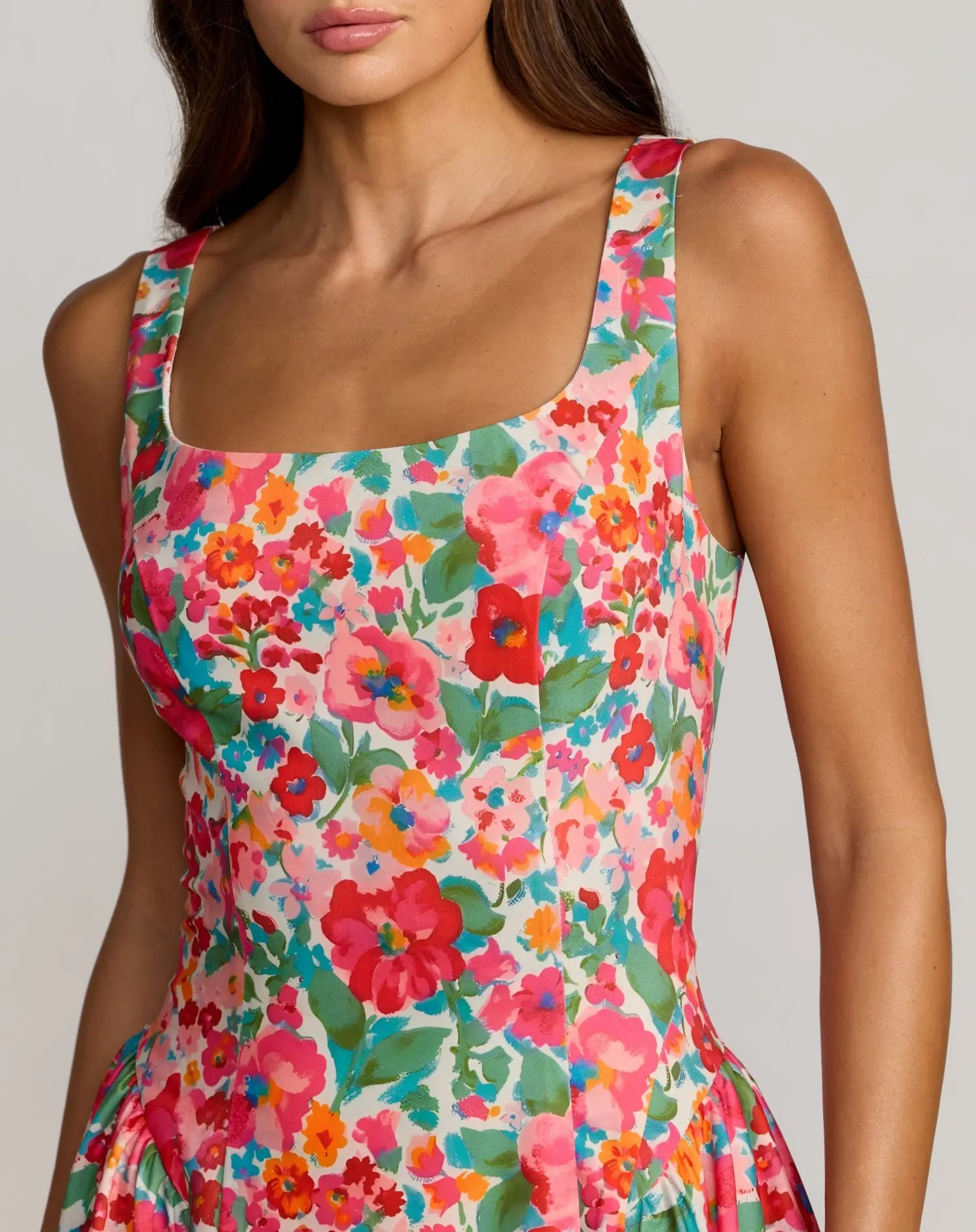 Multicolor Sleeveless Floral A-Line Midi Dress - Special Events Unlimited