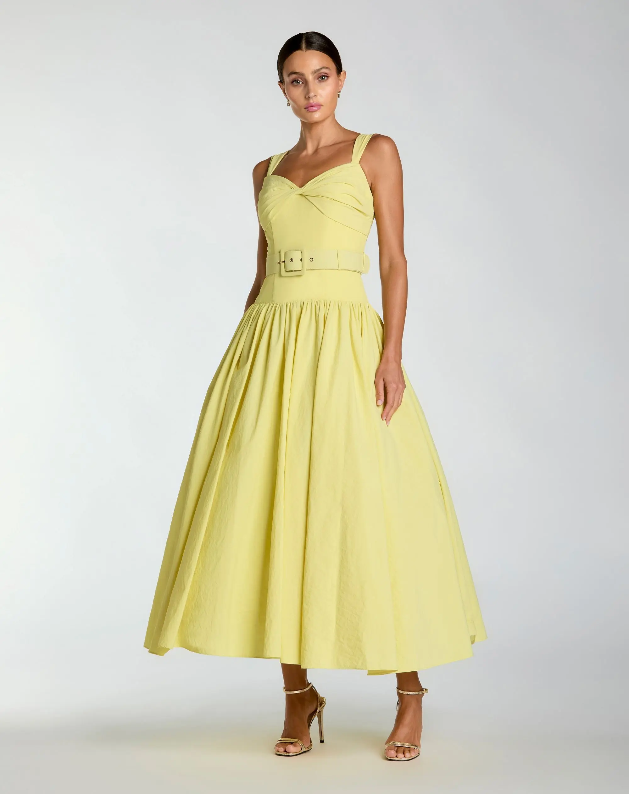 Yellow Sweetheart Belted Midi Dress - Special Events Unlimited