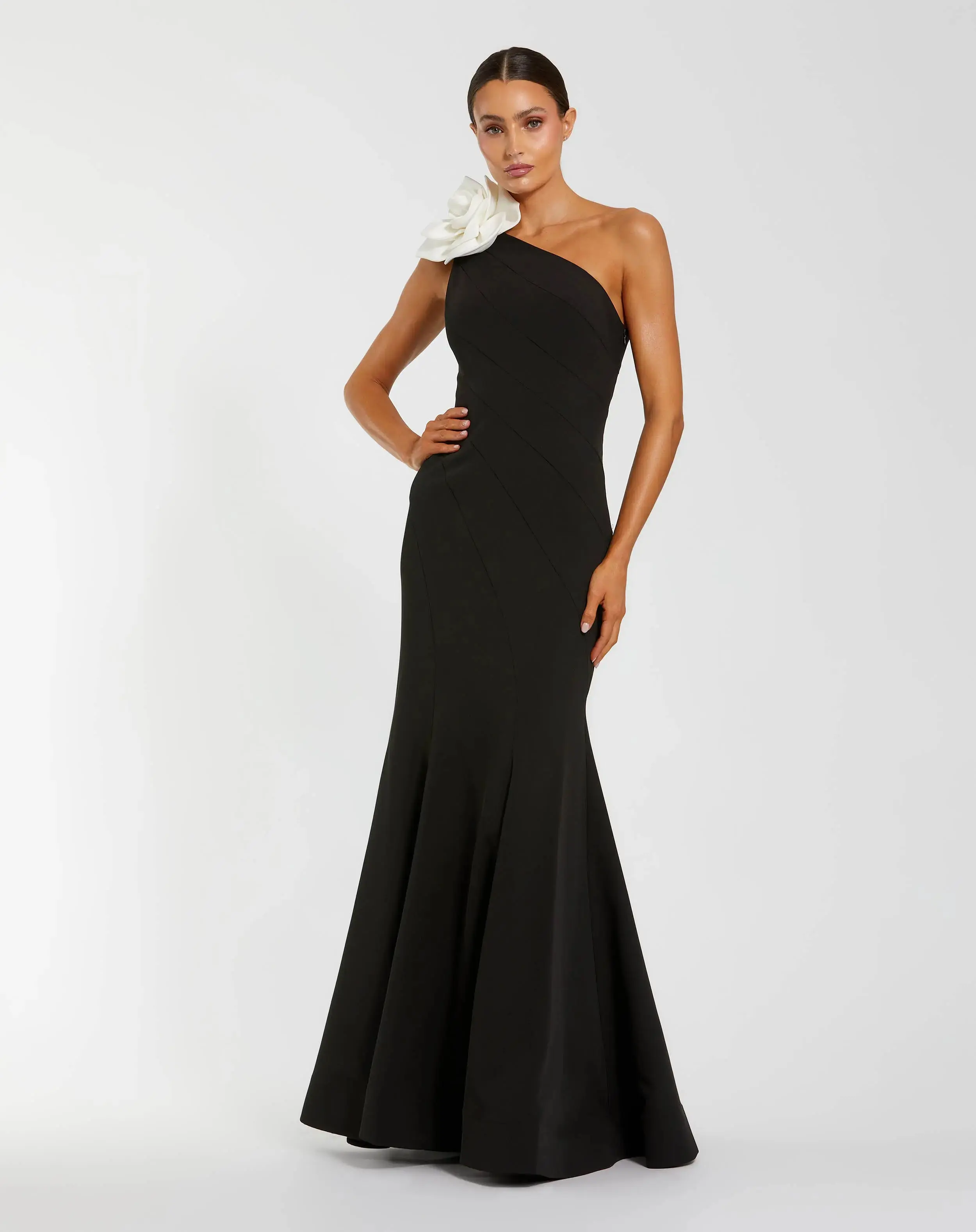 Black One Shoulder Mermaid Gown With 3D Flower - Special Events Unlimited