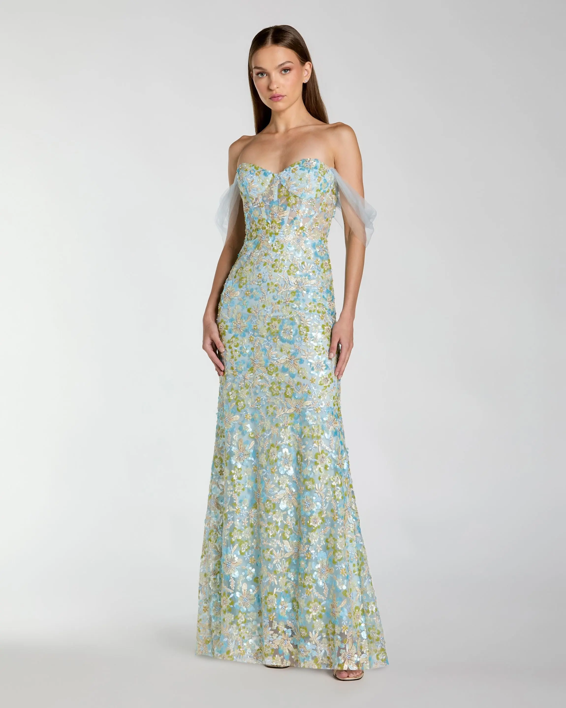 Blue Embellished Sweetheart Corset Trumpet Gown - Special Events Unlimited