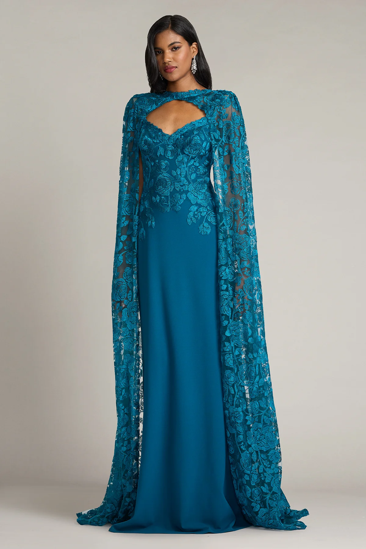 Polidore Embroidered Cape Sleeve Gown - Special Events Unlimited