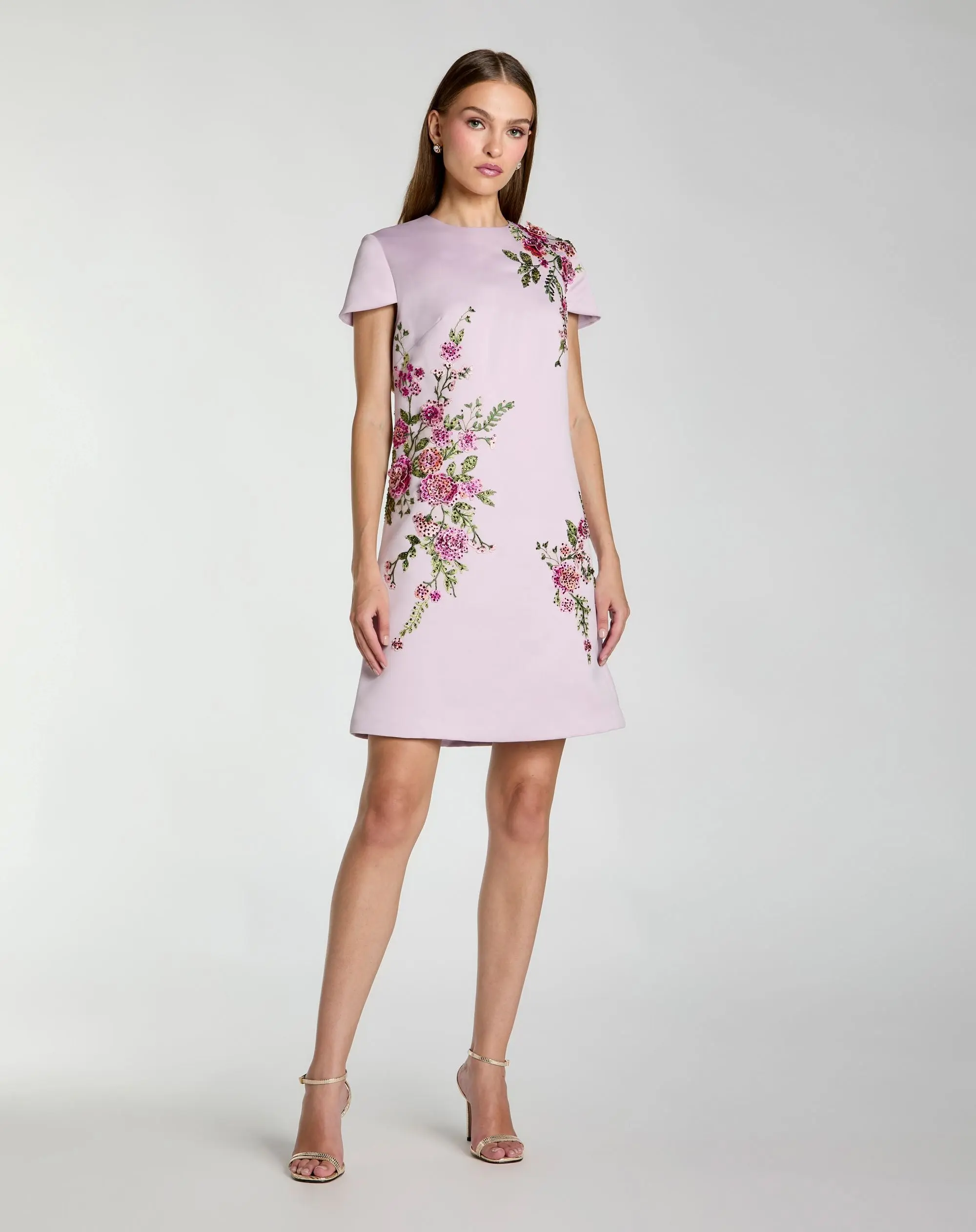 Purple Cap Sleeve Embroidered Satin Mini Dress - Special Events Unlimited