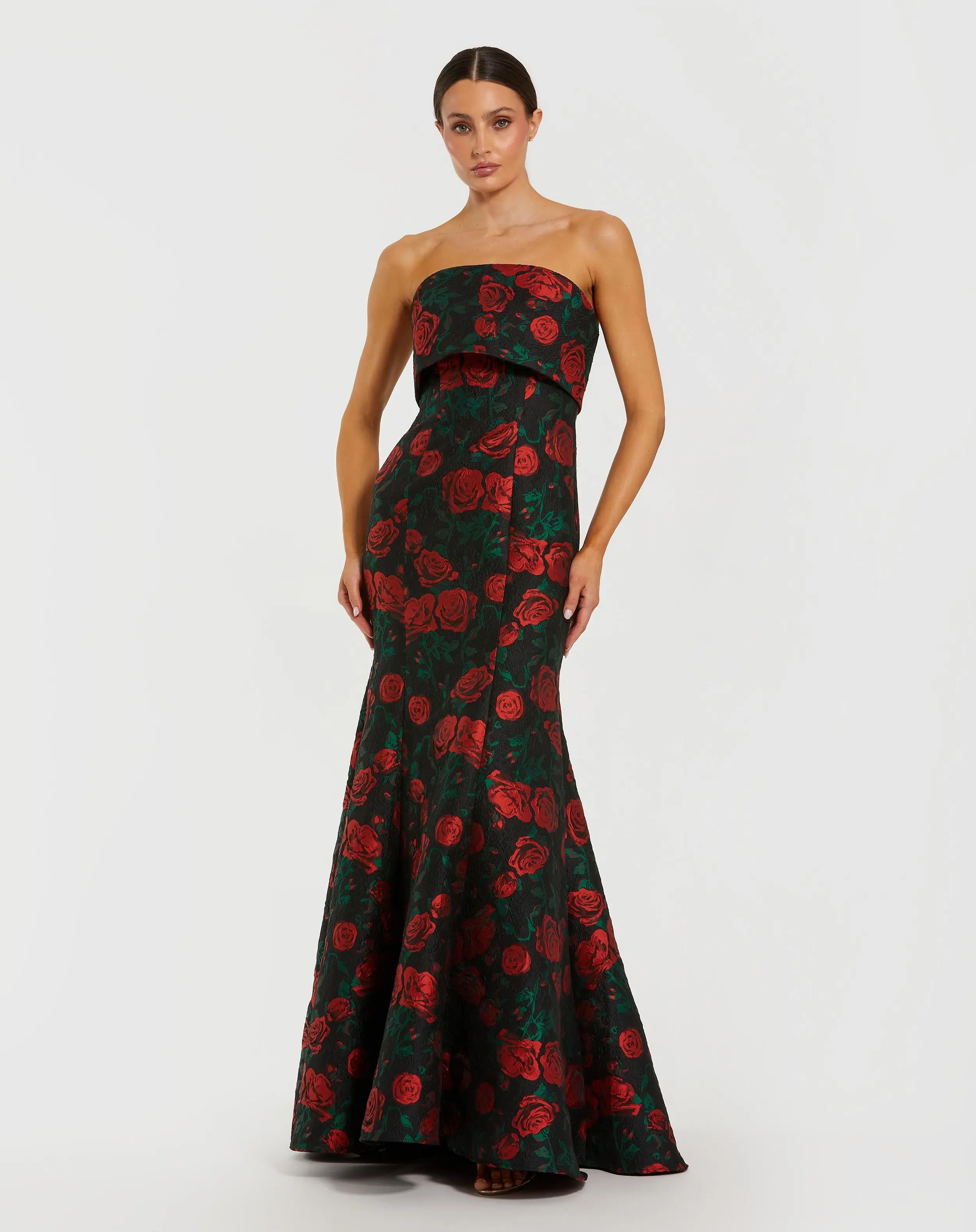 Black Strapless Floral Brocade Mermaid Gown - Special Events Unlimited