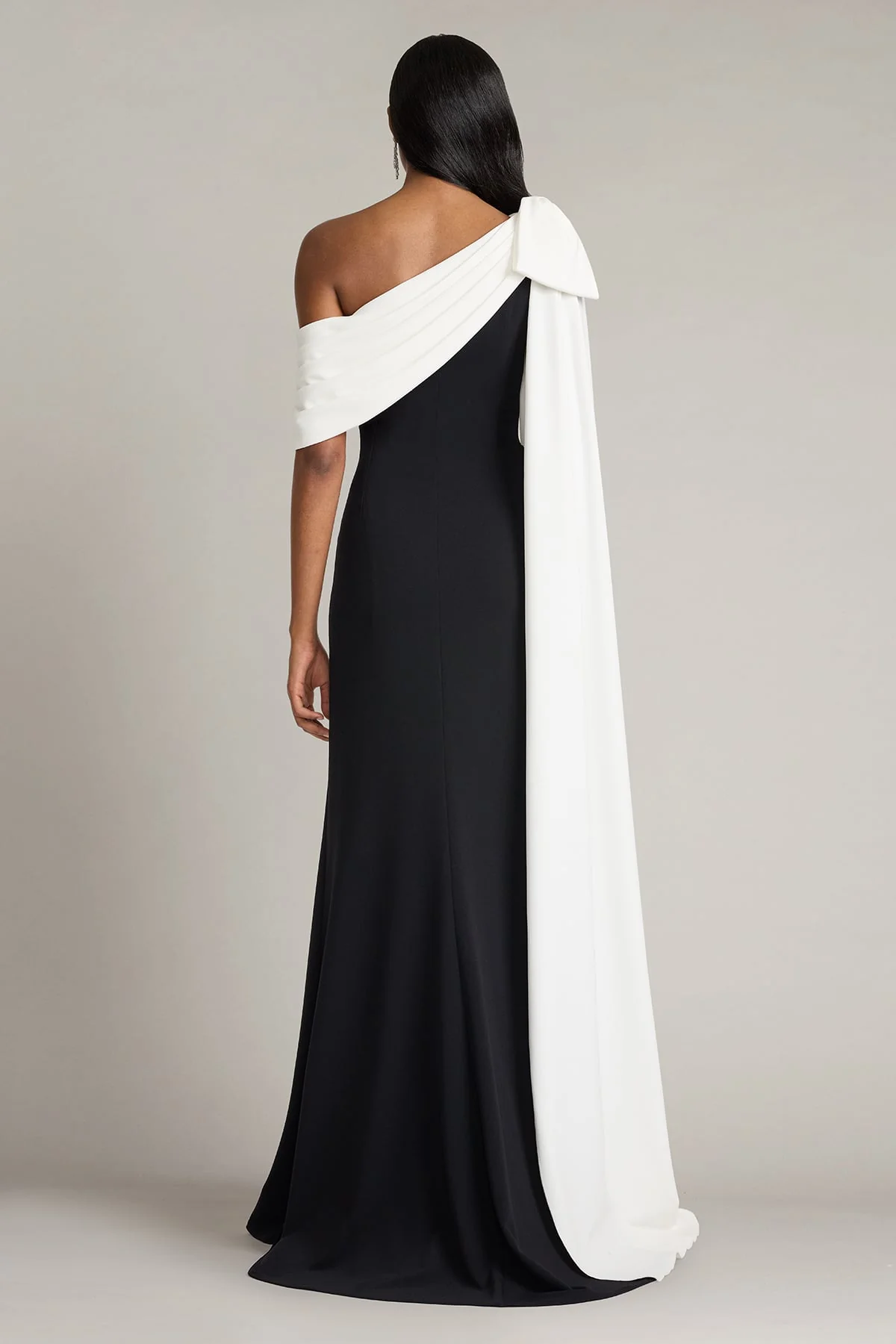 Romi One-Shoulder Bow Cape Gown - Special Events Unlimited