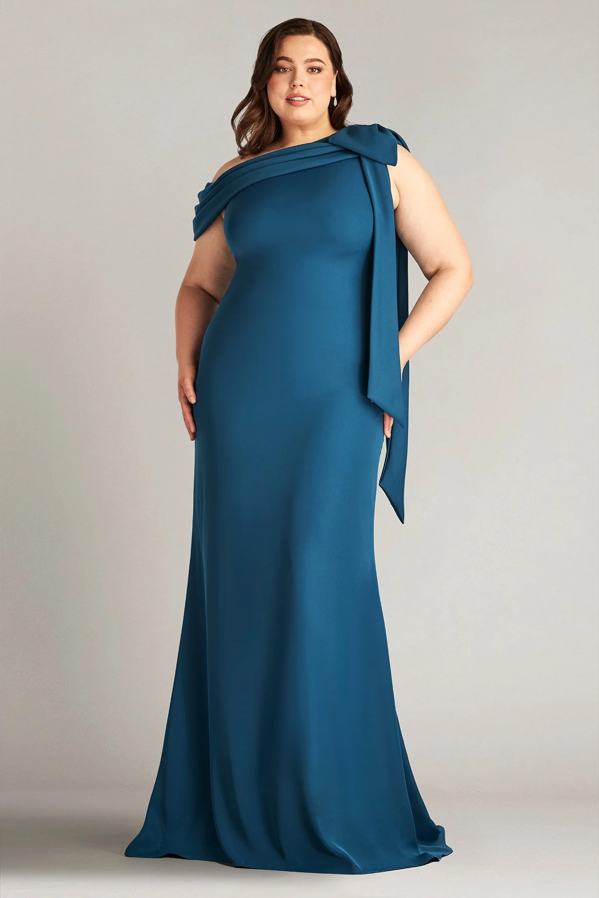 Cassia Bow-Shoulder Crepe Gown - PLUS SIZE - Special Events Unlimited