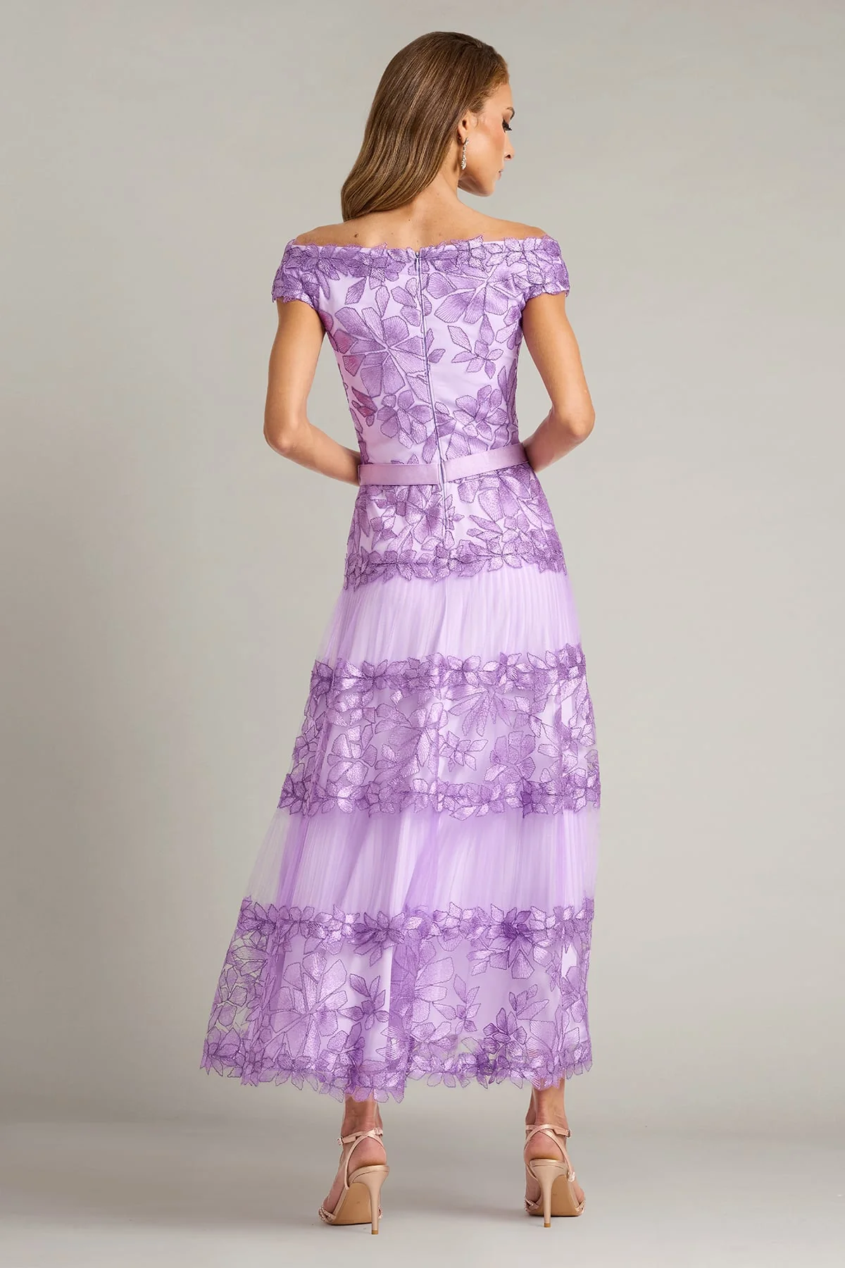 Adriane Floral Embroidered Tea-Length Dress - Special Events Unlimited